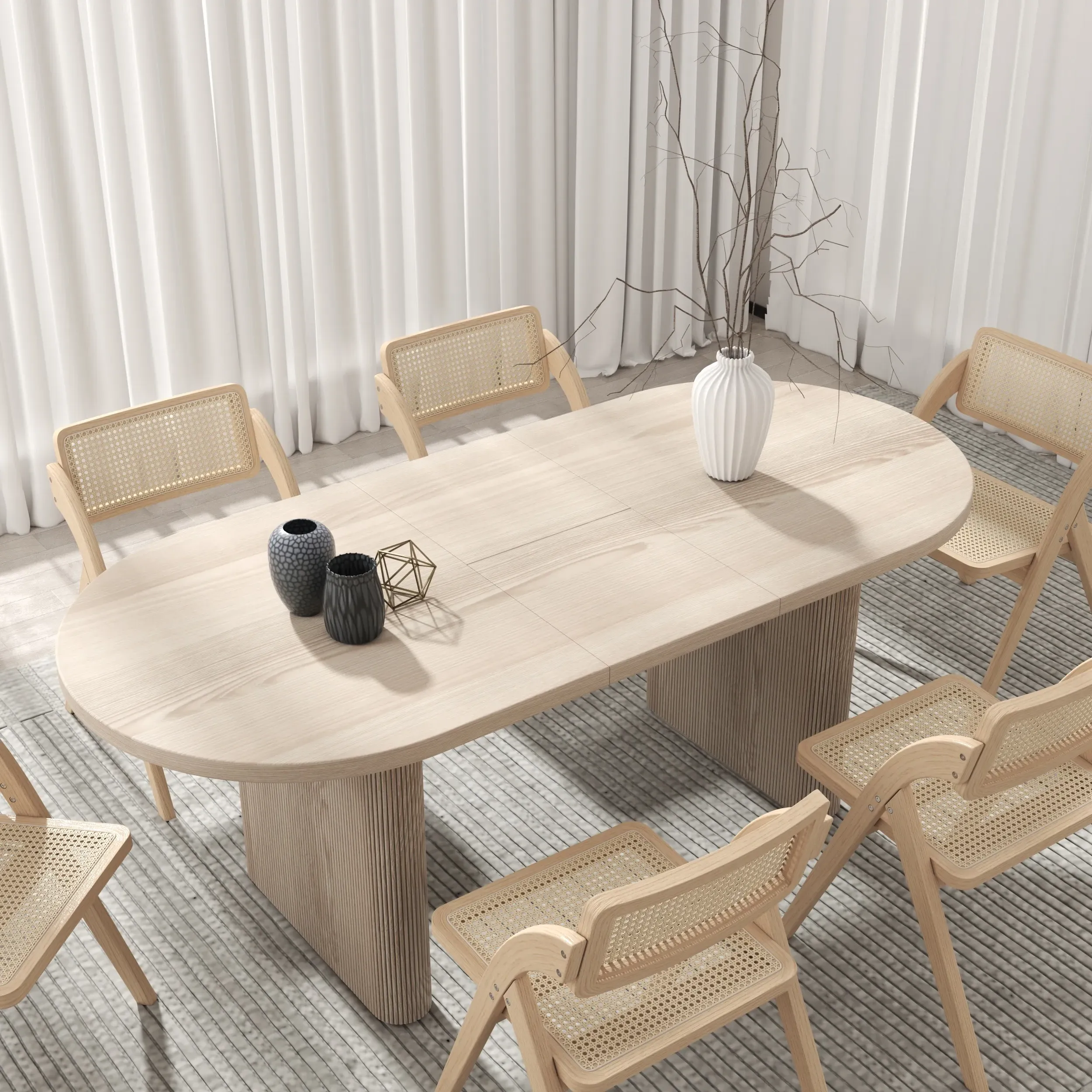 Oval Extendable Dining Table Set with 6 Chairs - Whitewash