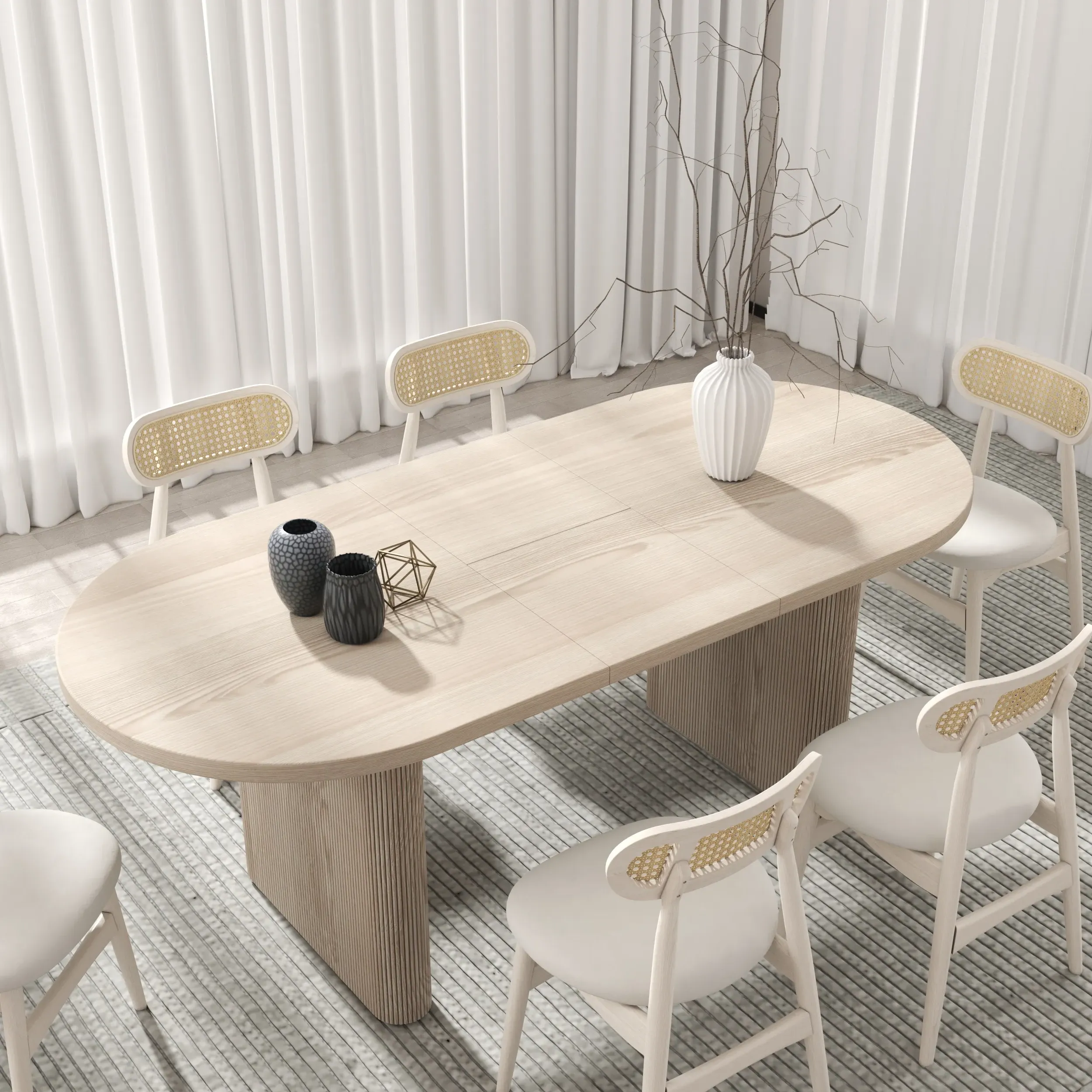 Oval Extendable Dining Table Set with 6 Chairs - Whitewash