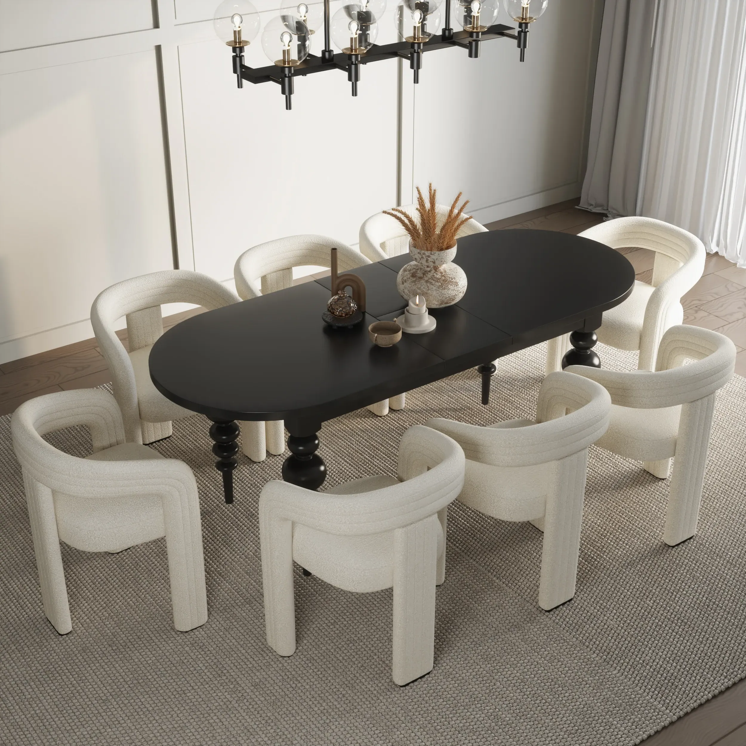 Oval Extendable Dining Table Set with 8 Chairs - Black, Oak