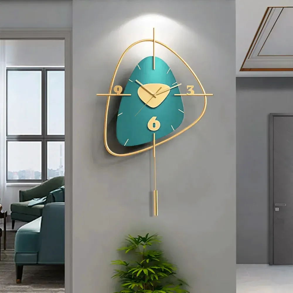 Oval Wall Clock with Pendulum - Dark Green, Metal image