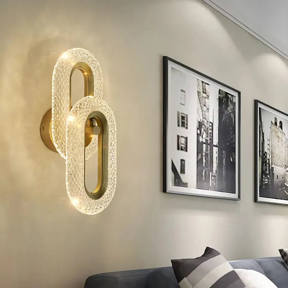 Ovated 2-Light Wall Sconce Art Deco LED Ring Lamp - Brass