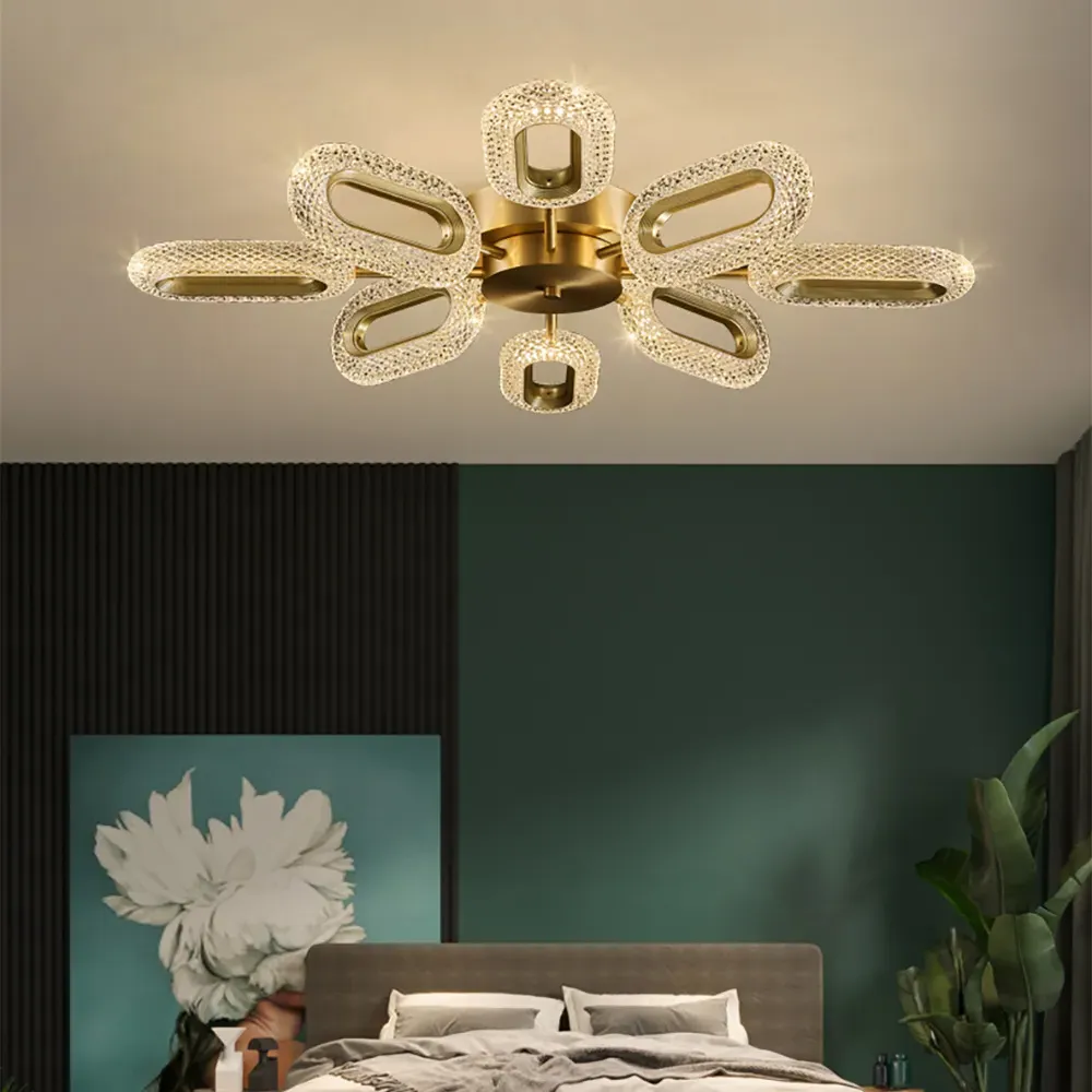 Ovated 8-Light Semi Flush Mount Ceiling Light - Gold, Brass image