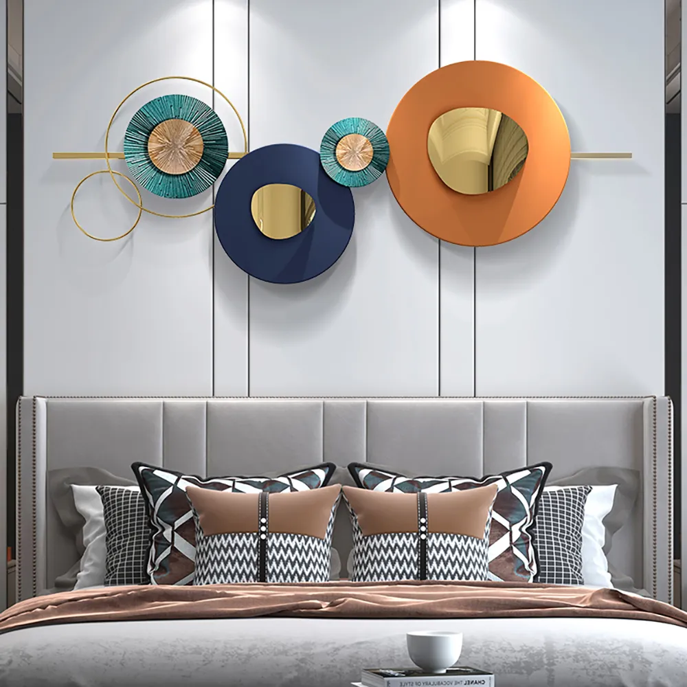 Overlapping Geometric Round Wall Art - Orange Navy Teal, Metal image