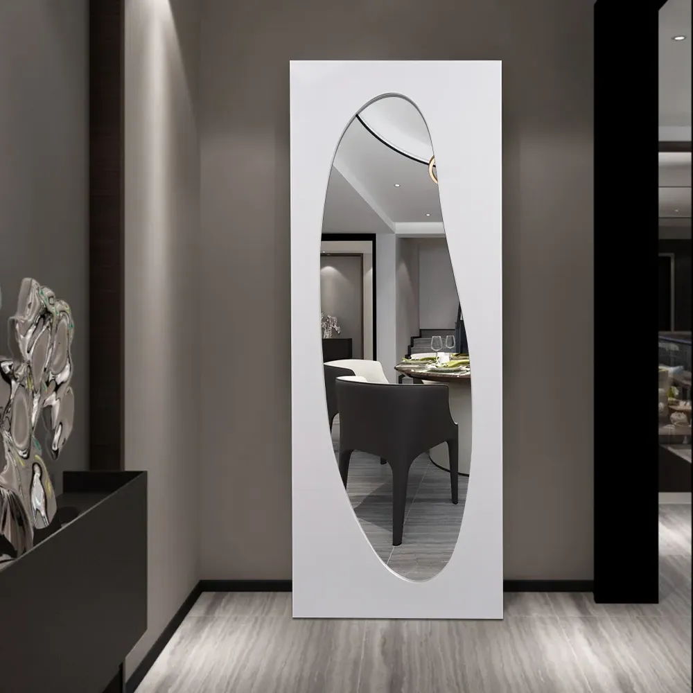 Oversized Abstract Full Length Floor Mirror - Silver