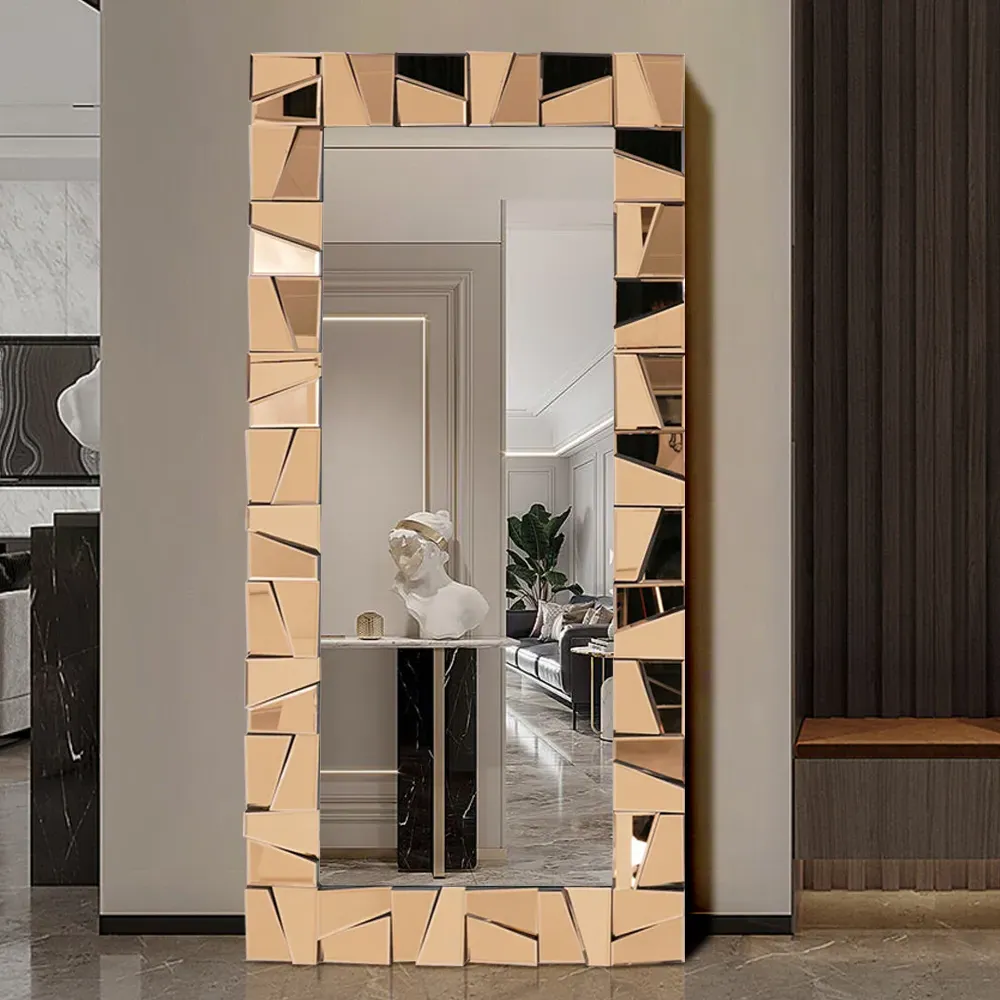 Oversized Rectangle Full Length Floor Mirror - Amber Glass image