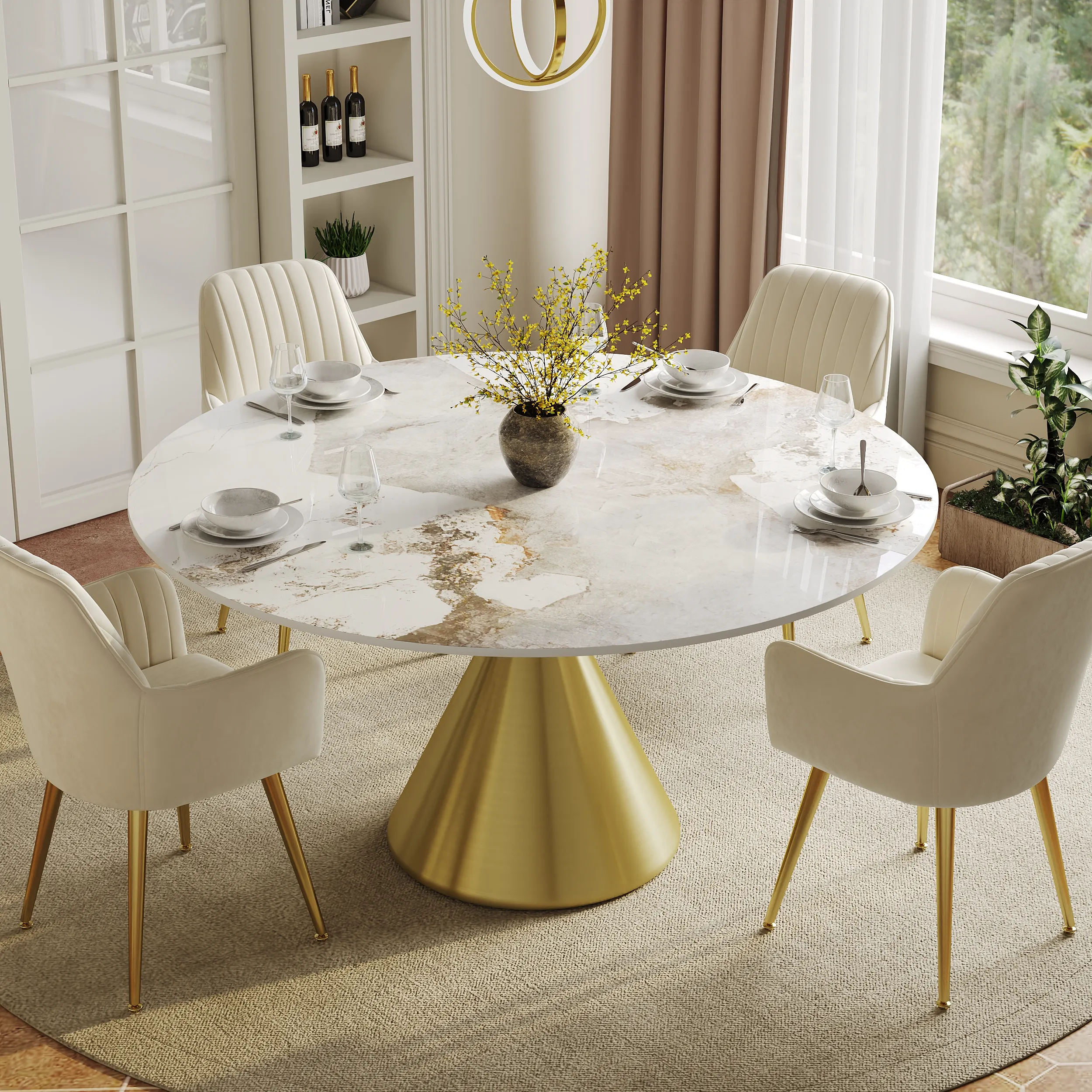 Pandora Round Dining Table - Faux Marble, Gold image