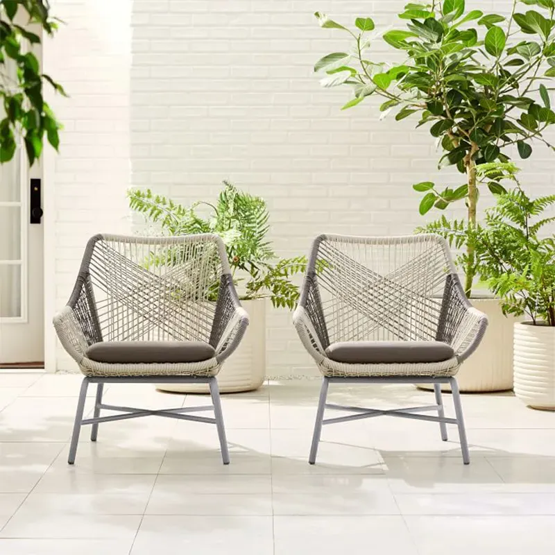 PE Rattan Patio Chair Set with Cushion - Gray