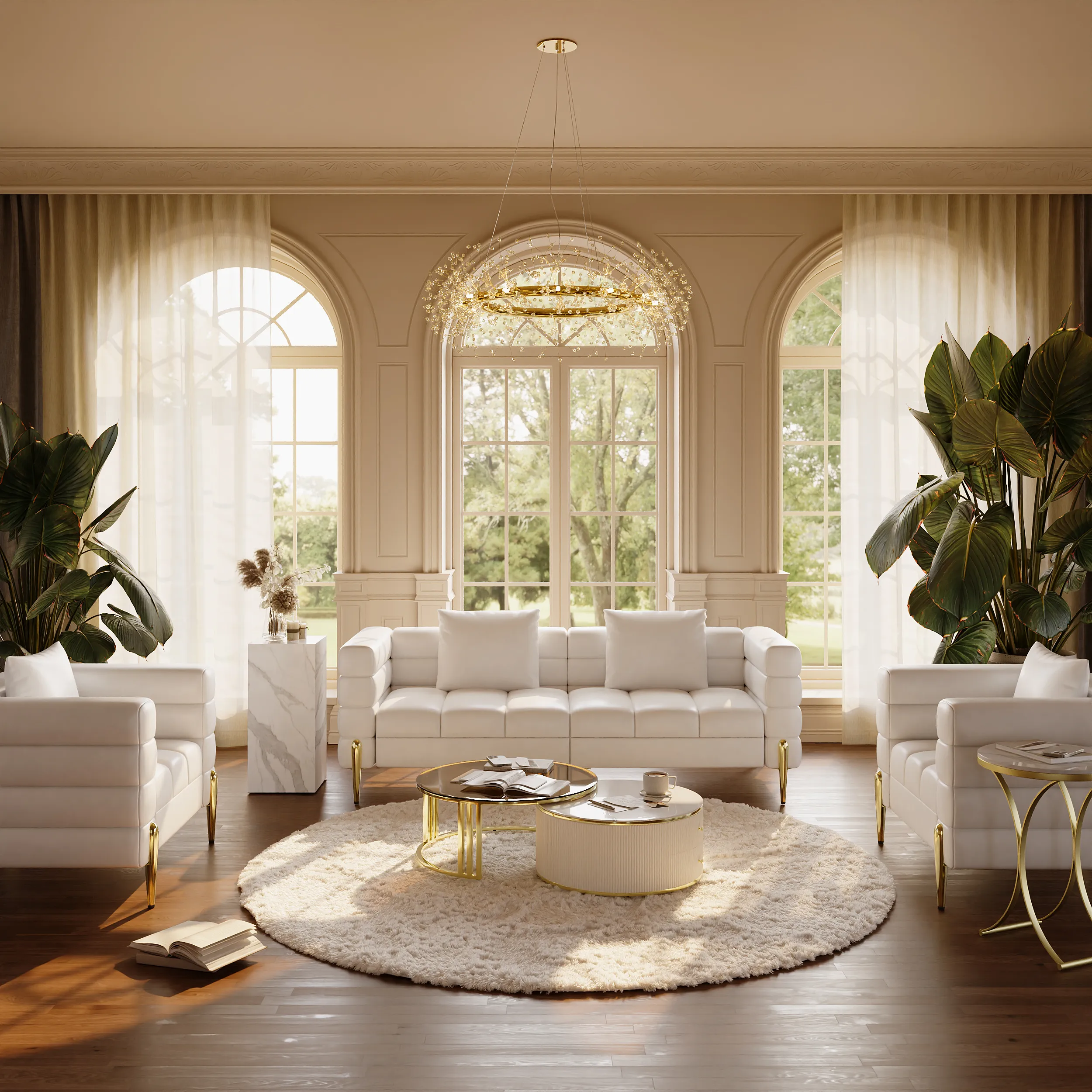 Performance Leather Fluted 3-Seater Sofa with Pillow