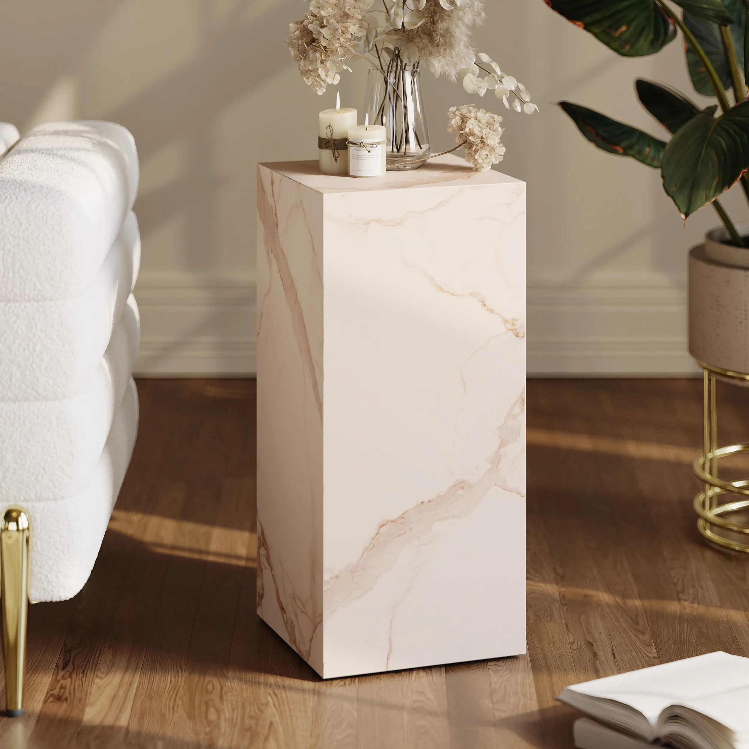 Plinth Pedestal Plant Stand & Side Table - Beige, Sintered Stone