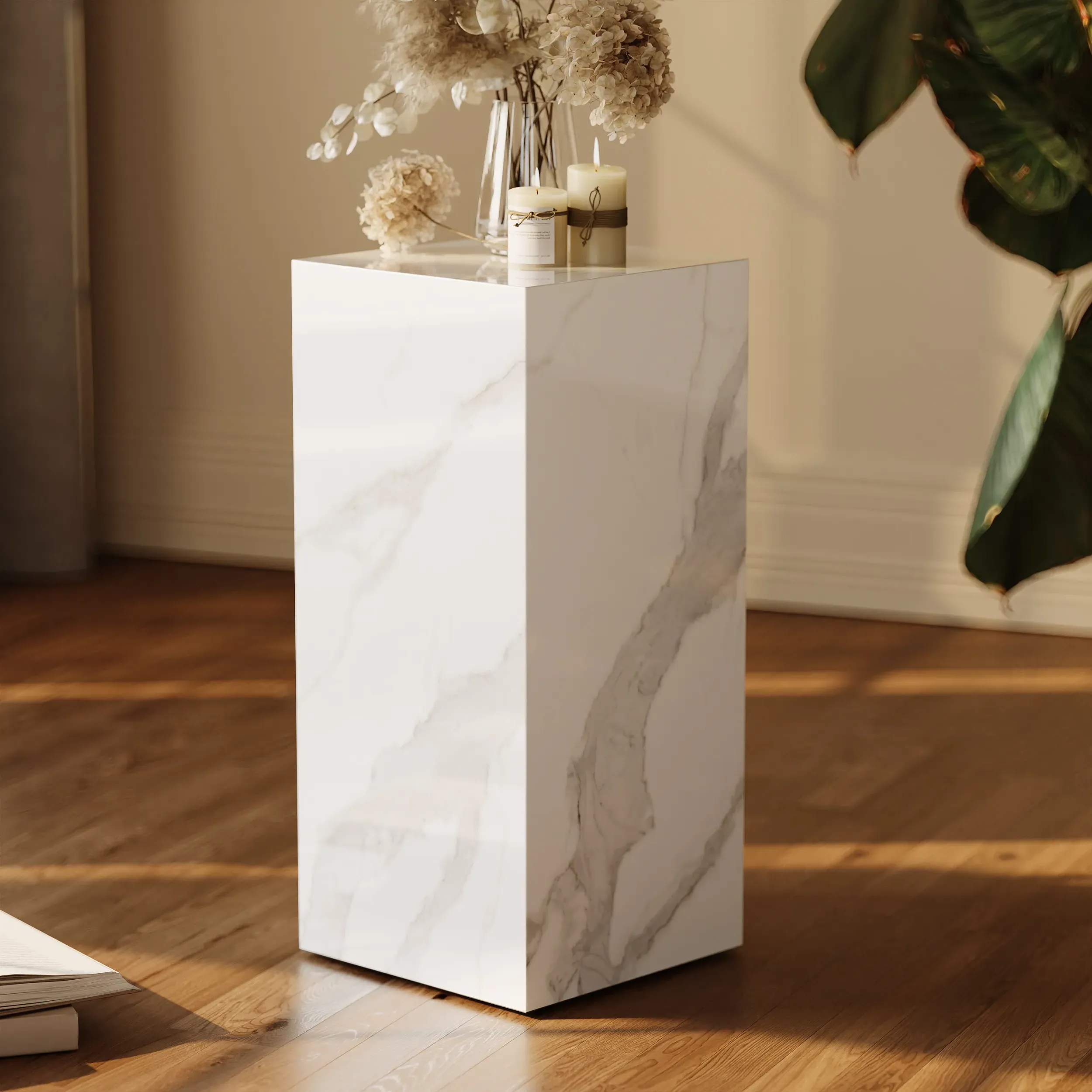 Plinth Pedestal Plant Stand & Side Table - White, Sintered Stone image