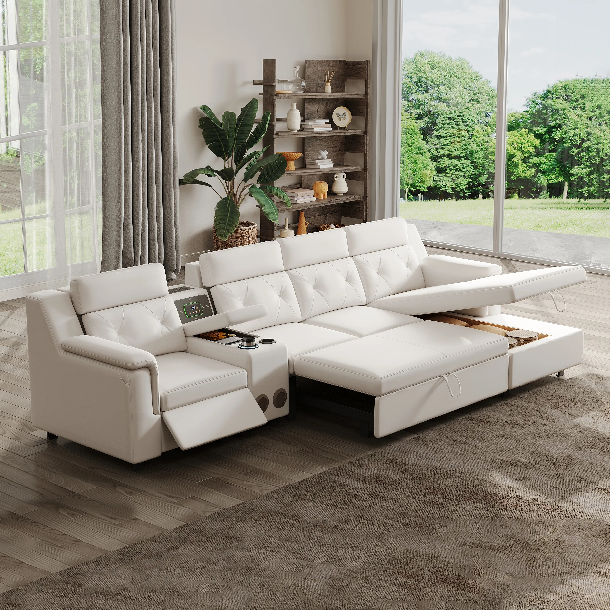 Power Reclining Sectional Sofa with Storage - White image