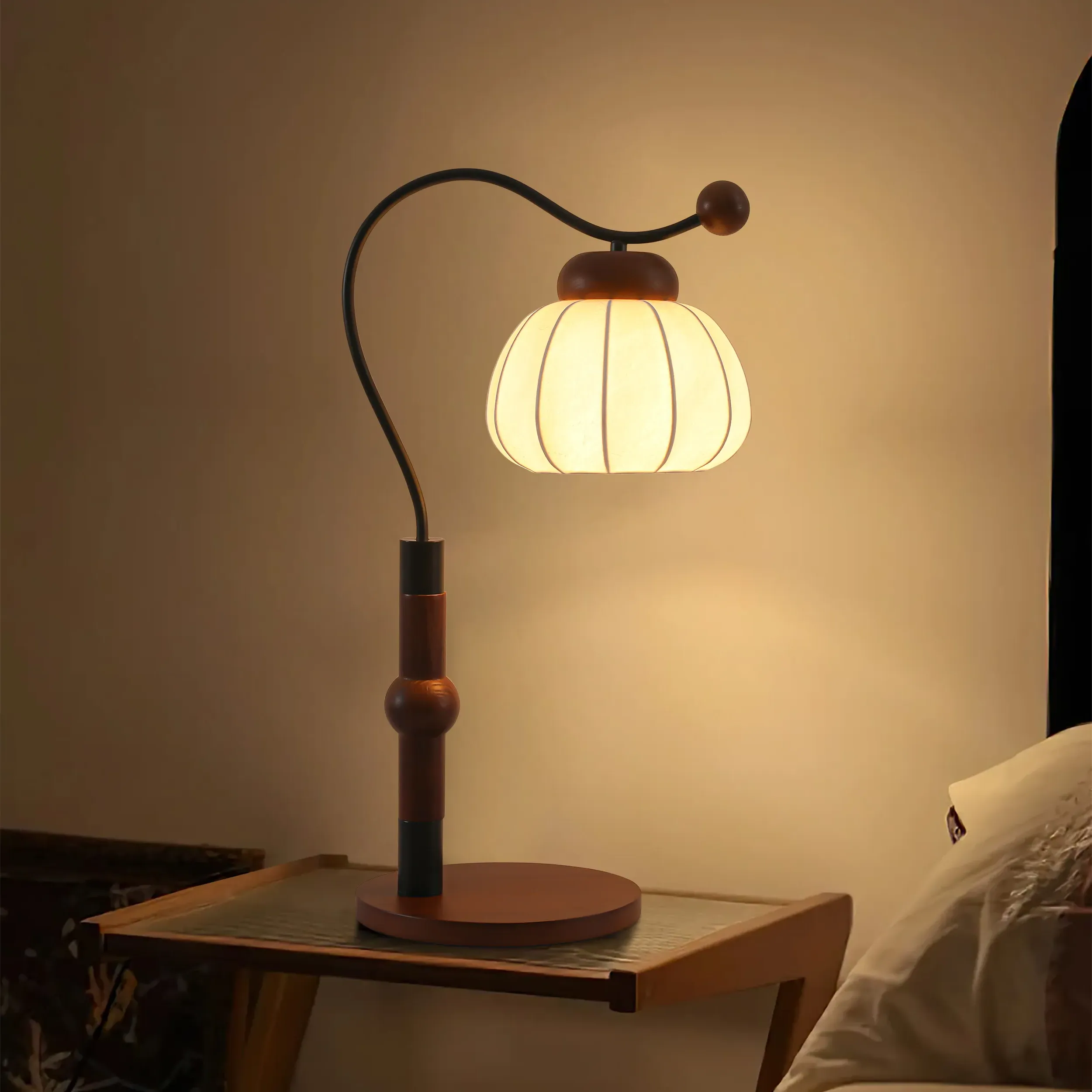 Pumpkin Shape Table Lamp 1 Light - Rubberwood image