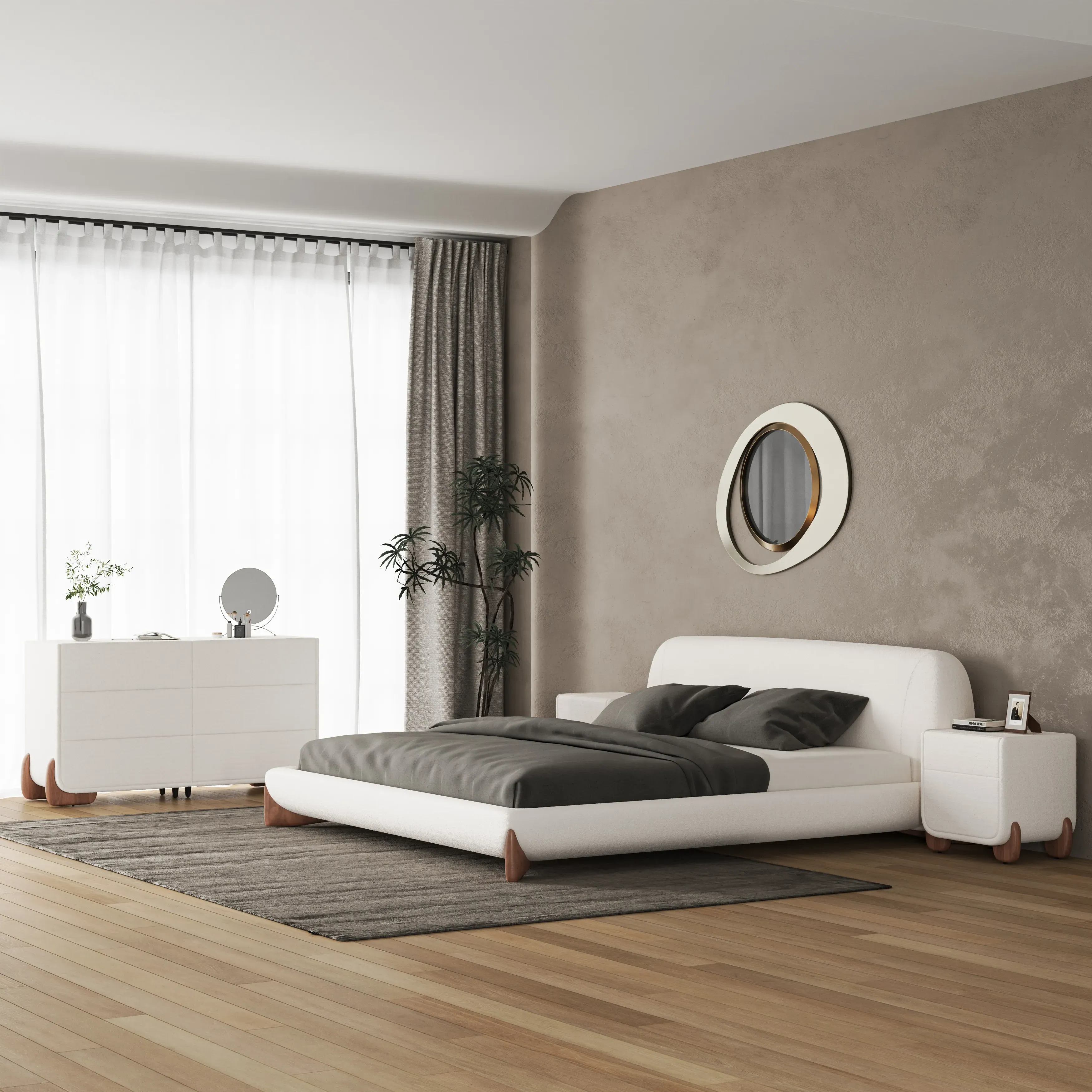 Queen Bedroom Set King Size Platform Bed Frame with Nightstands image