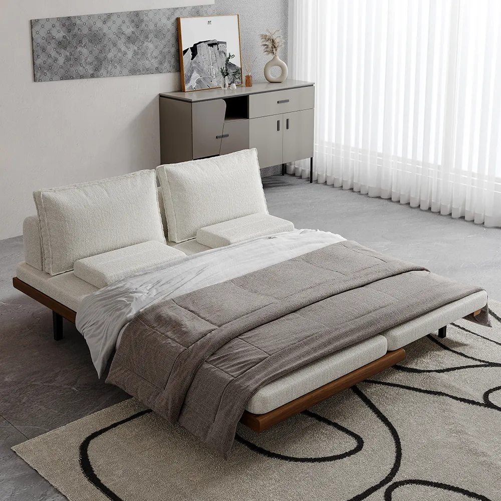 Queen Futon Bed Convertible - White, Cotton & Linen image