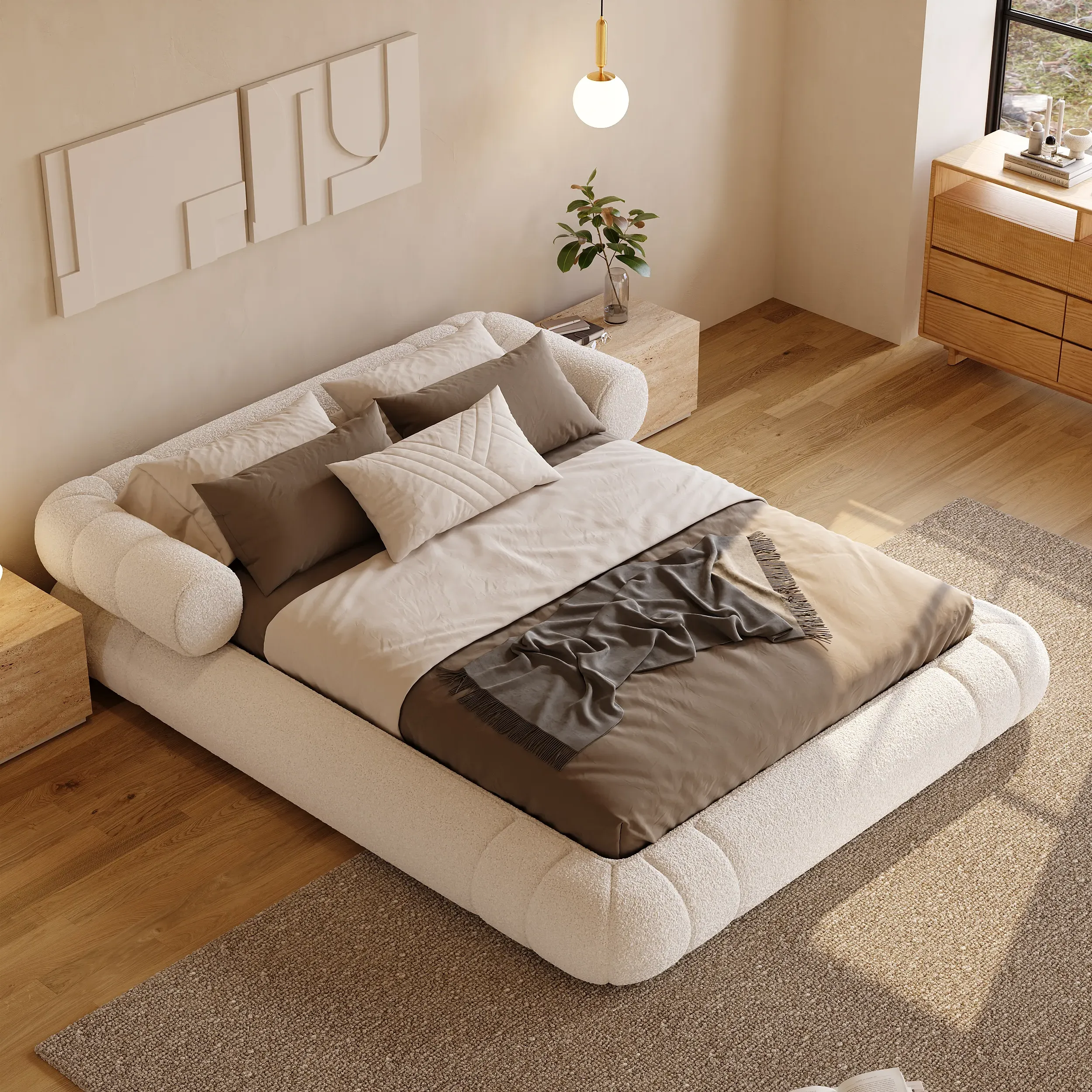 Queen Size Cloud Floor Bed Frame - Boucle
