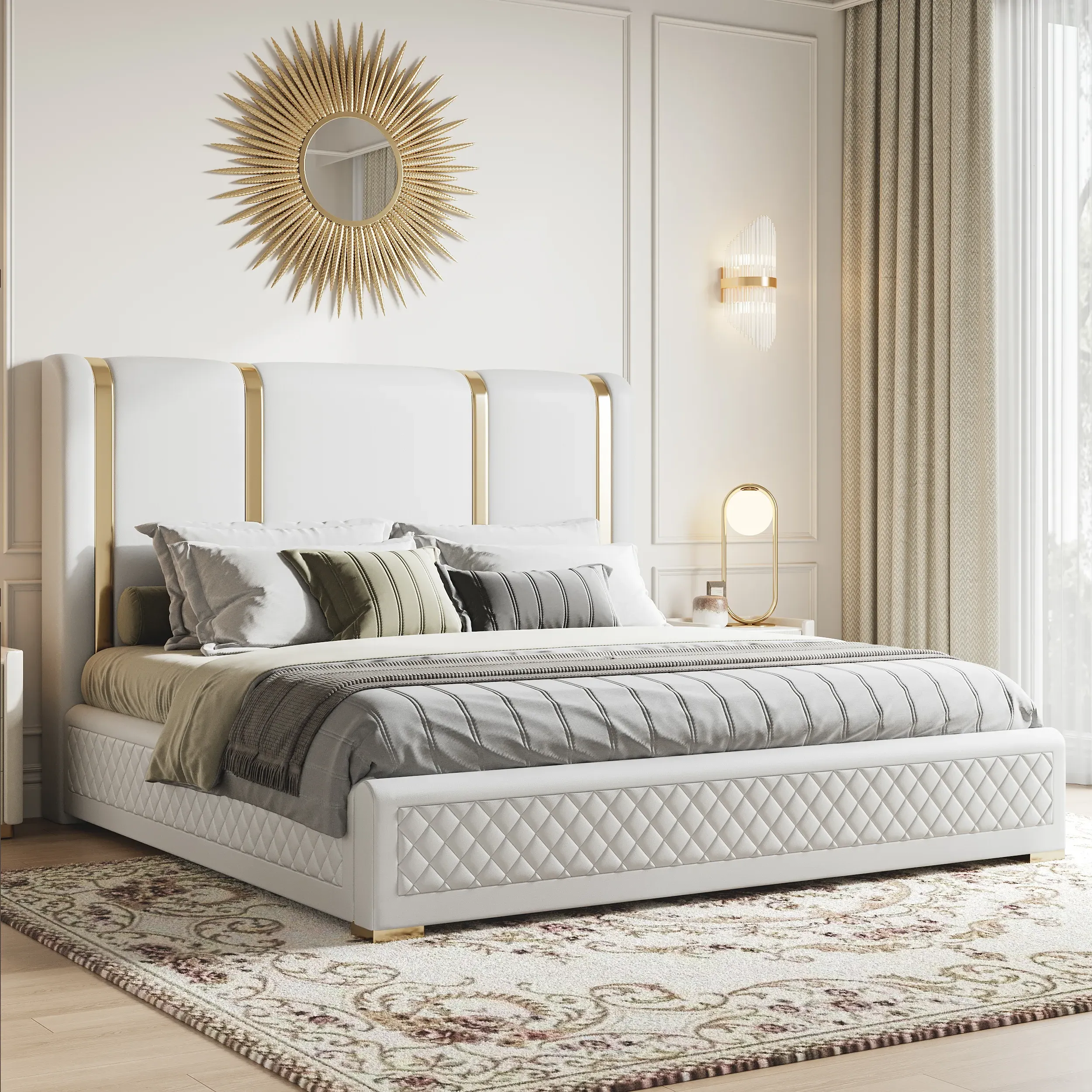 Queen Size Upholstered Bed Frame - Gold, Faux Leather image