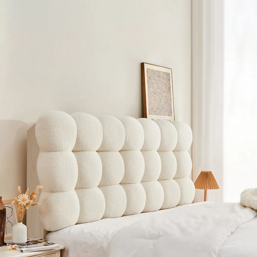 Queen Tufted Upholstered Headboard Pillow - White, Boucle image