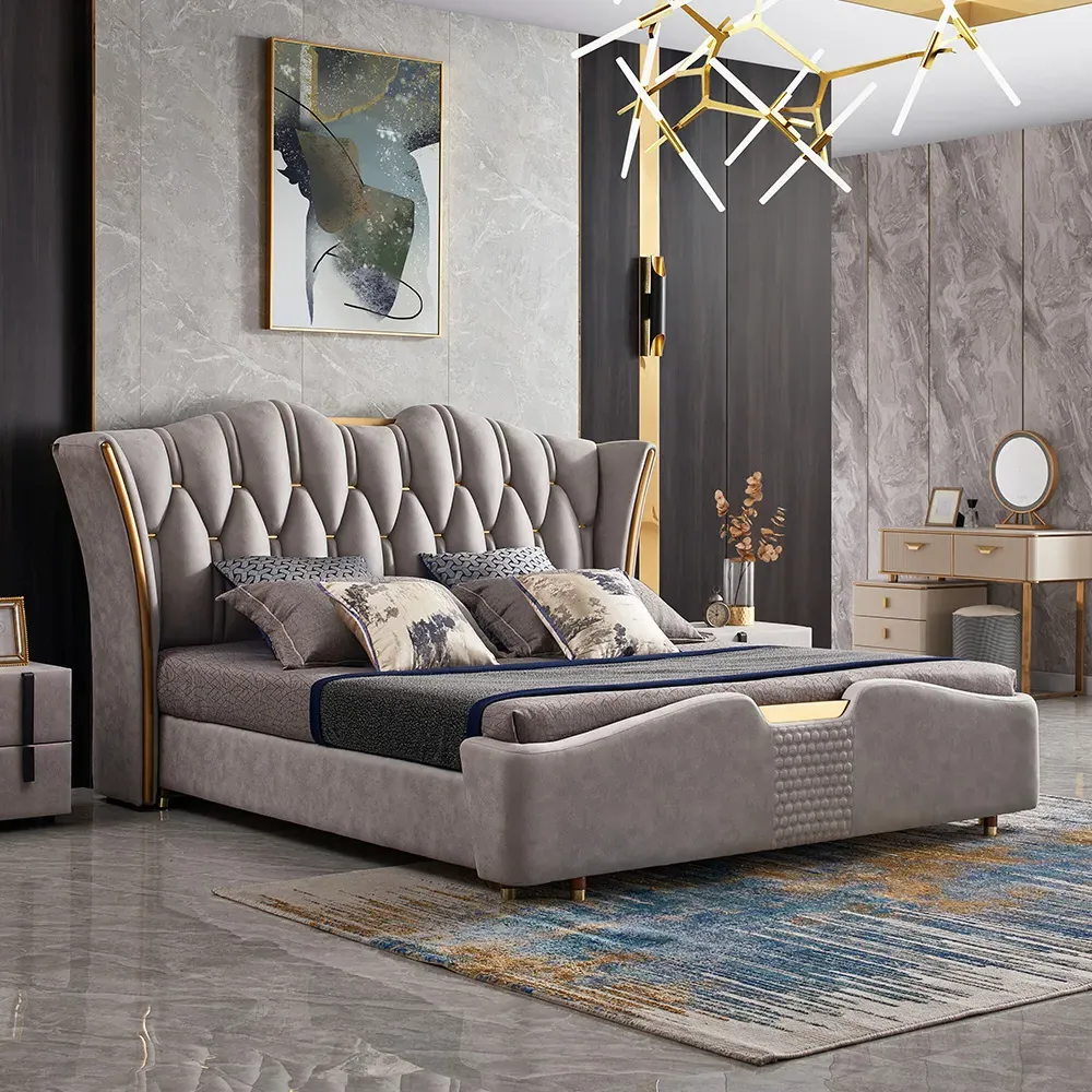 Queen Upholstered Wingback Bed - Light Gray, Leath-Aire image