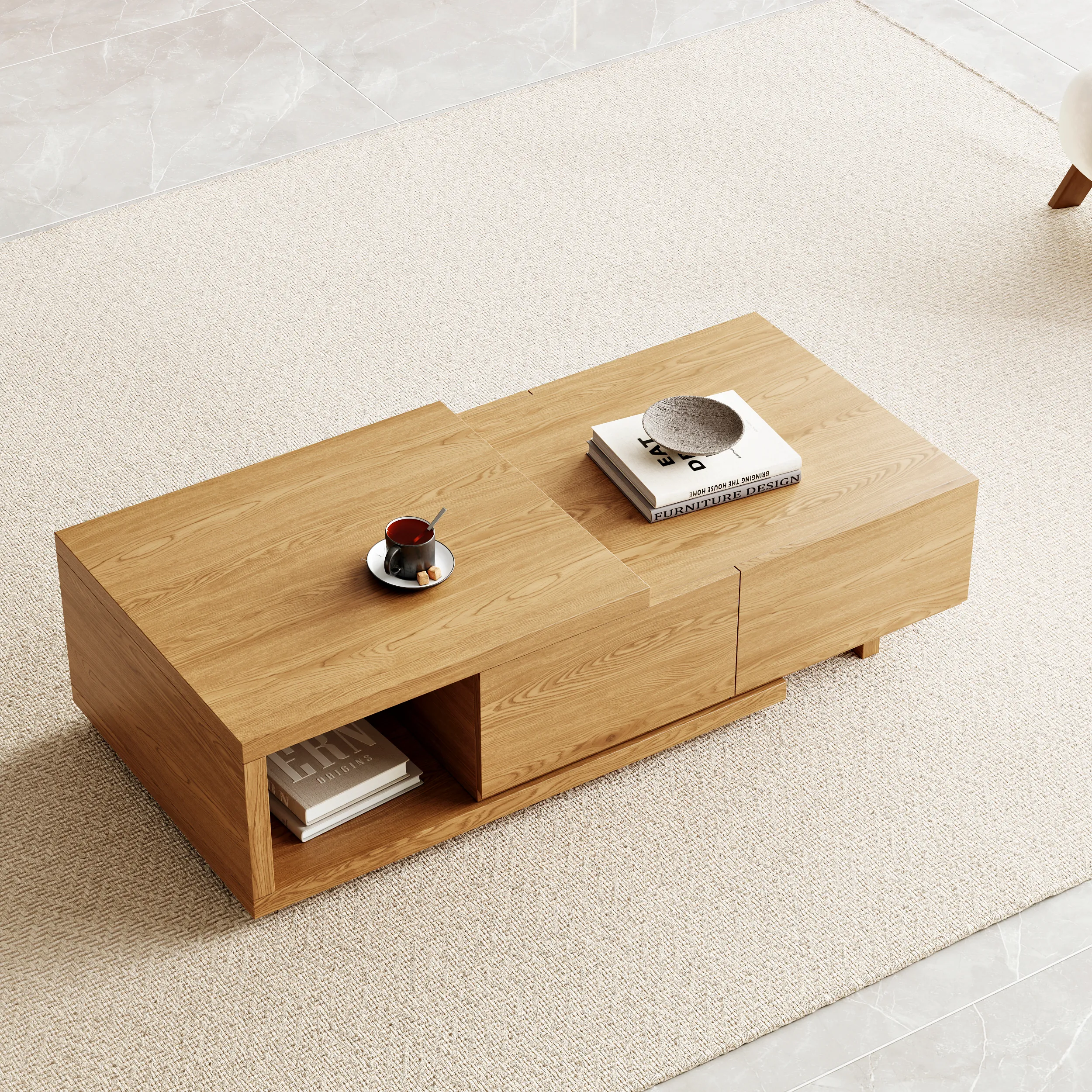 Quoint Extendable Coffee Table with 2-Drawer - Natural
