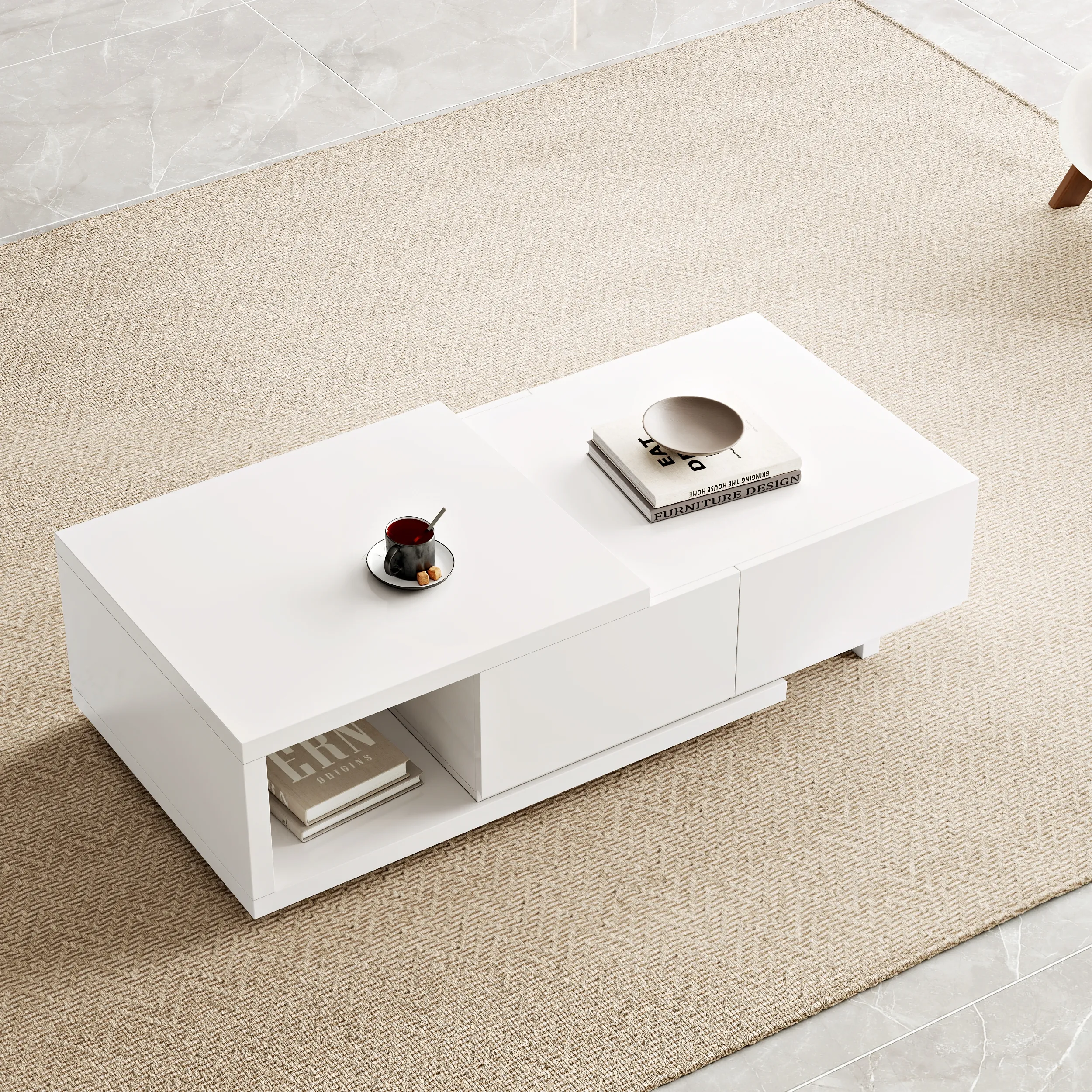 Quoint Extendable Coffee Table with 2-Drawer - White