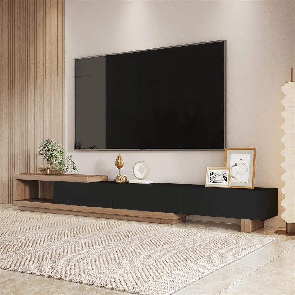 Quoint Extendable TV Stand with 3-Drawer - Black