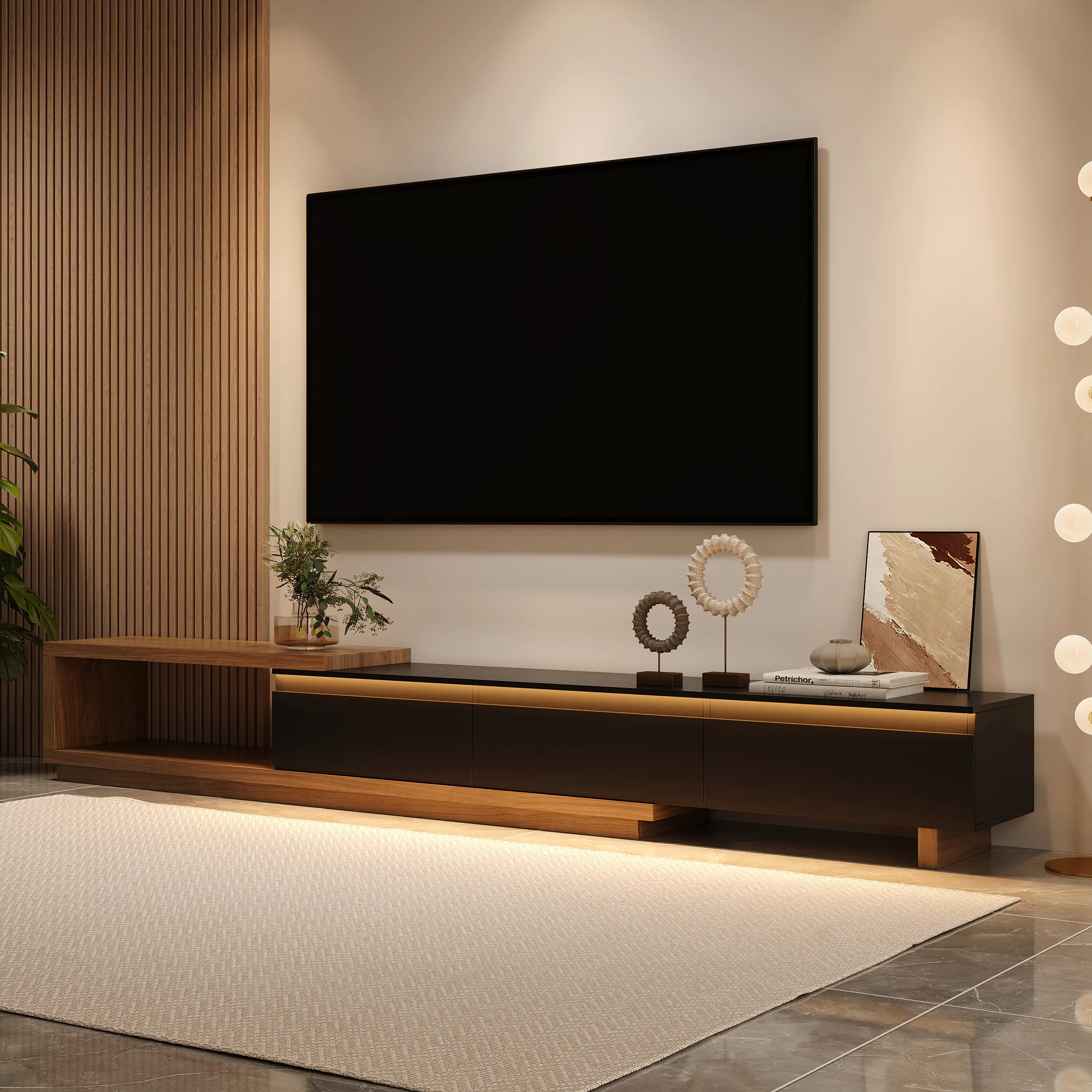 Quoint Extendable TV Stand with 3-Drawer - Walnut