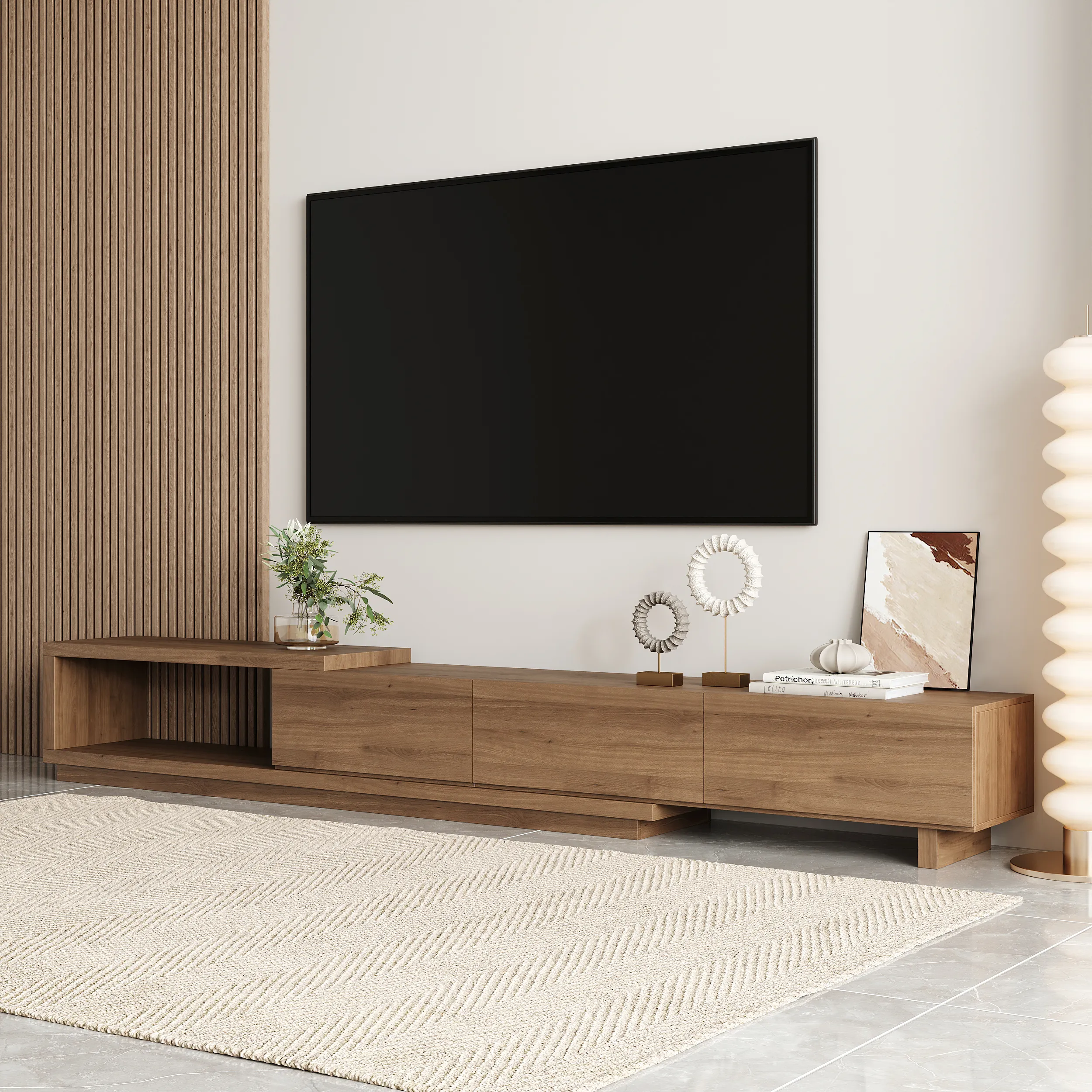 Quoint Extendable TV Stand with 3-Drawer - Walnut