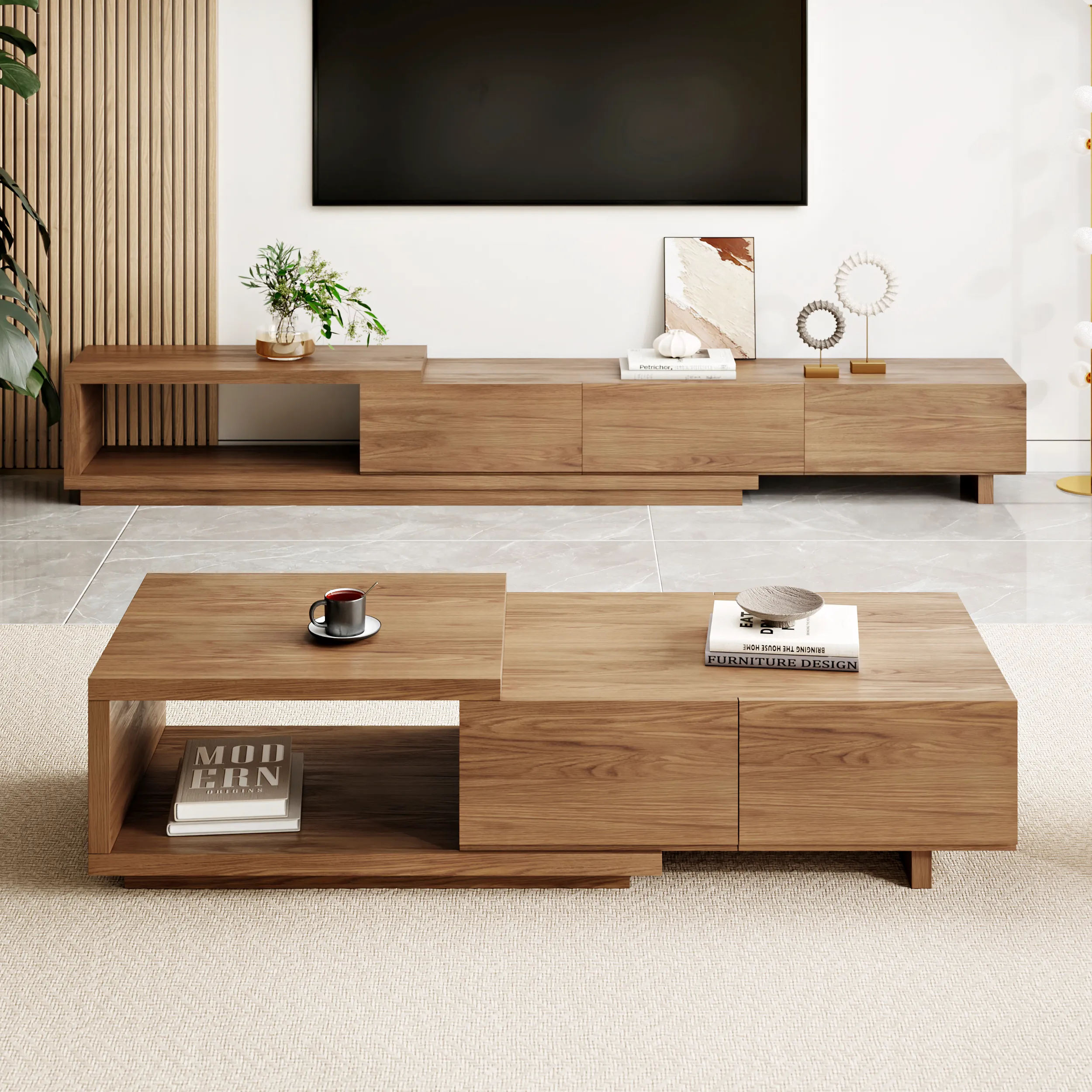 Quoint TV Stand & Coffee Table Set Extendable