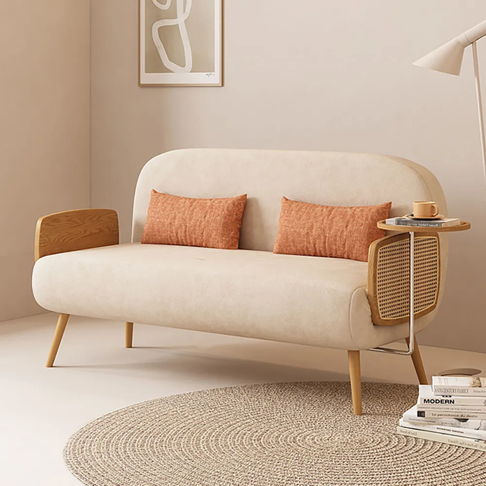 Rattan 2-Seater Daybed Convertible - Beige, Linen image