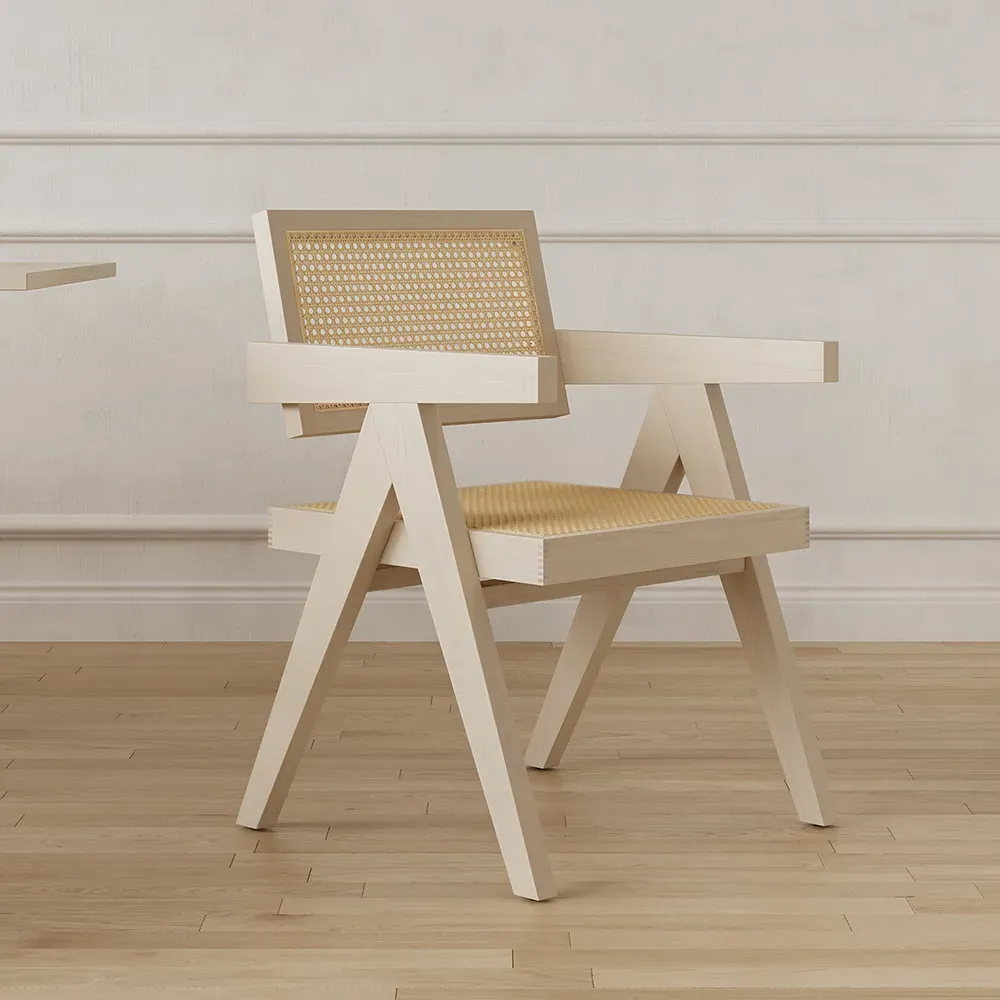 Rattan Dining Chairs with Armrests - Bleached Wood image