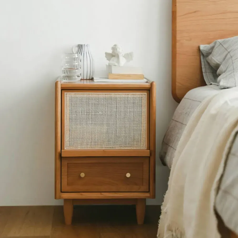 Rattan Nightstand with Storage - Walnut image