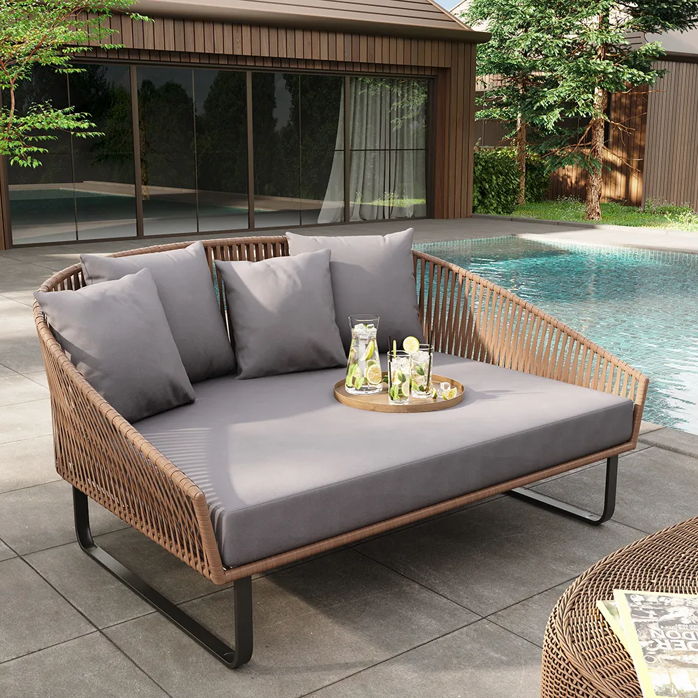 Rattan Outdoor Daybed with Cushions - Grey, Aluminum image