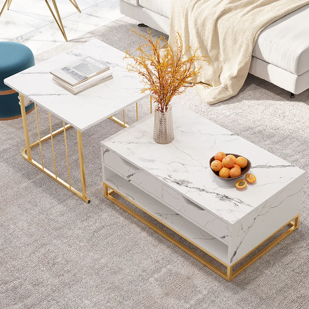 Rectangle 2-Piece Nesting Coffee Table Set with Storage - White