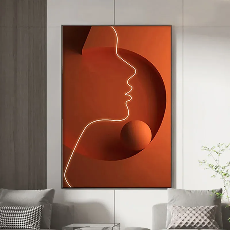 Rectangle Abstract People Wall Art with Frame - Orange image
