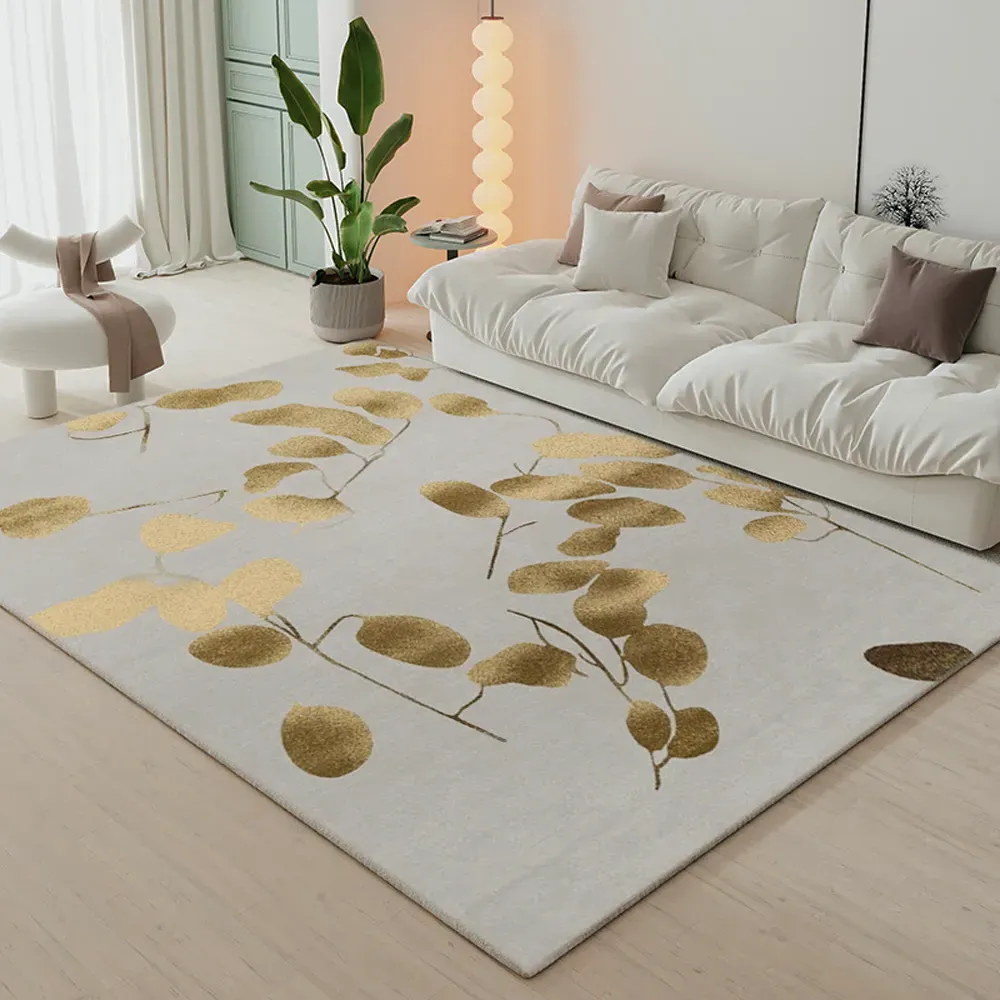 Rectangle Area Rug with Gold Leaves Pattern - Nylon image