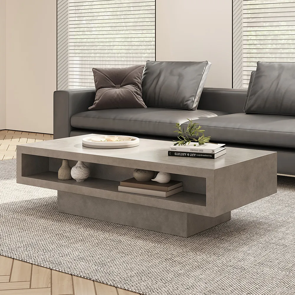 Rectangle Coffee Table with 2 Drawers - Concrete Gray