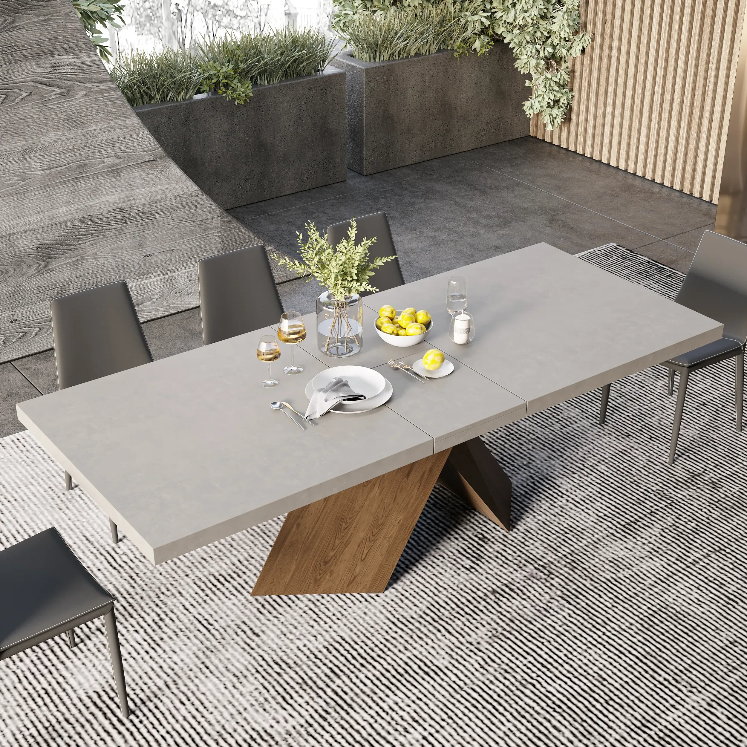 Rectangle Dining Table Extendable - Gray, MDF