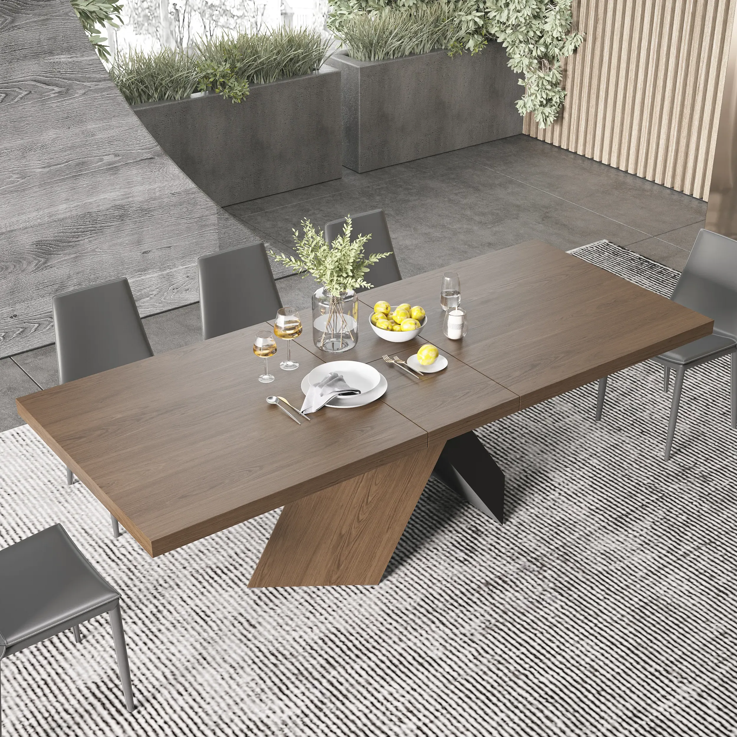 Rectangle Dining Table Extendable - Walnut, MDF