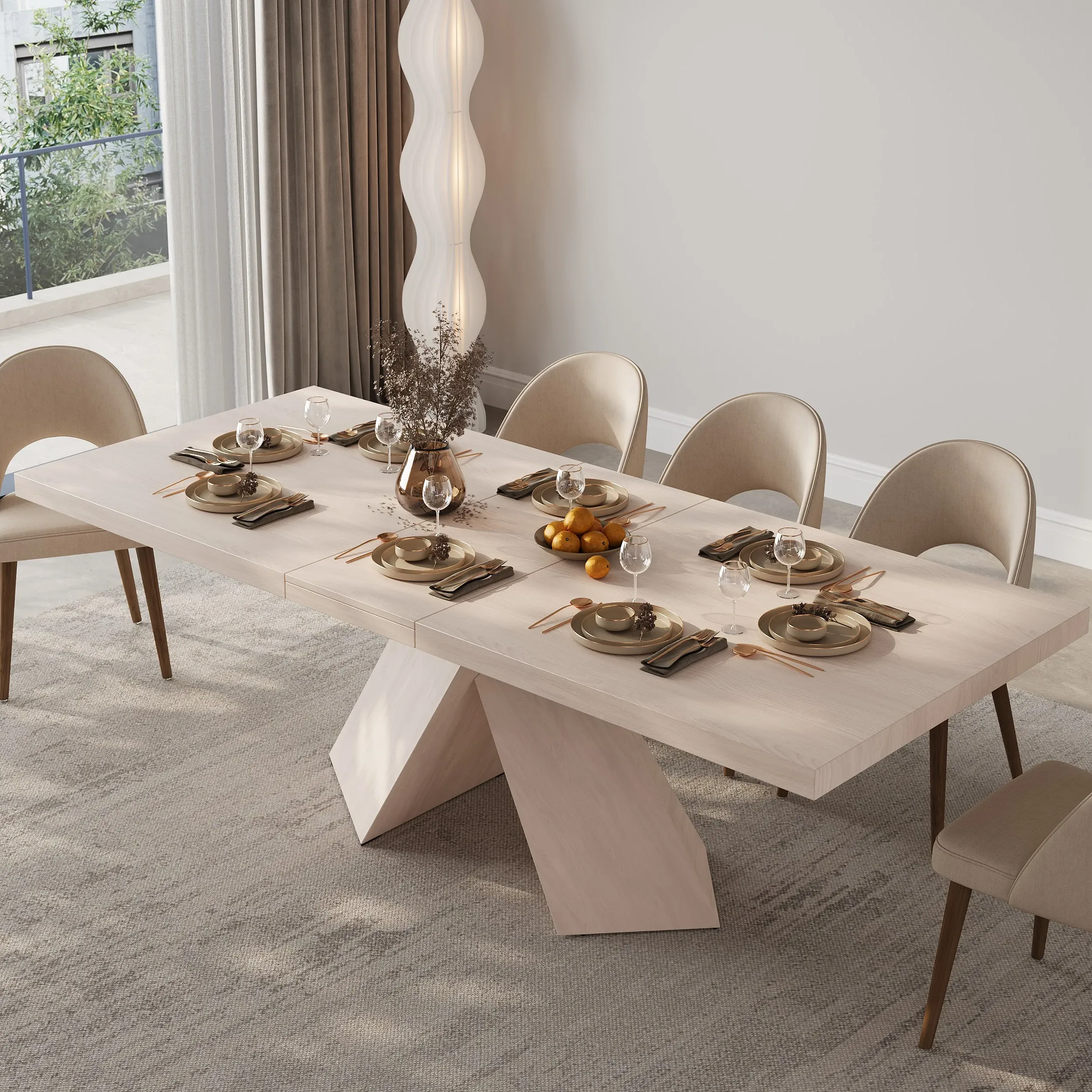 Rectangle Dining Table Extendable - Whitewash, MDF