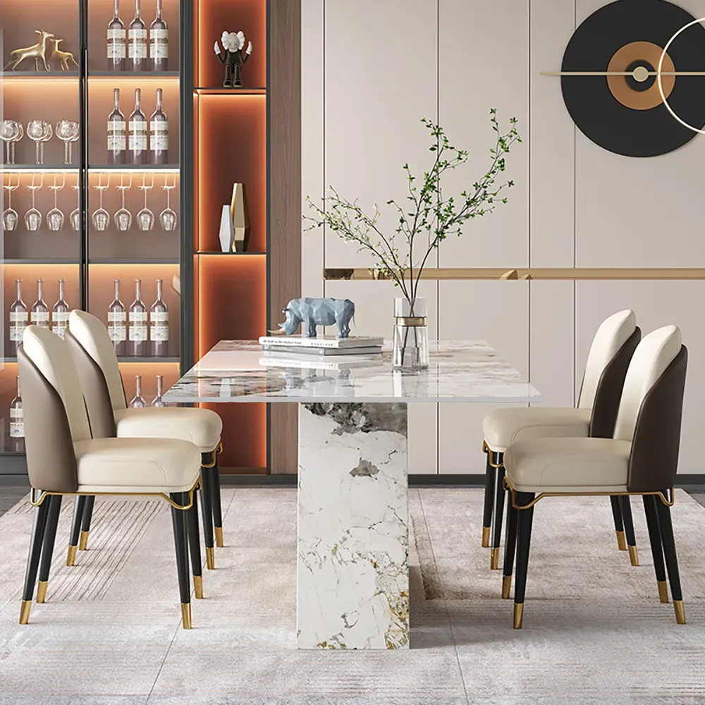 Rectangle Dining Table with 8 Chairs - Gold, Faux Marble