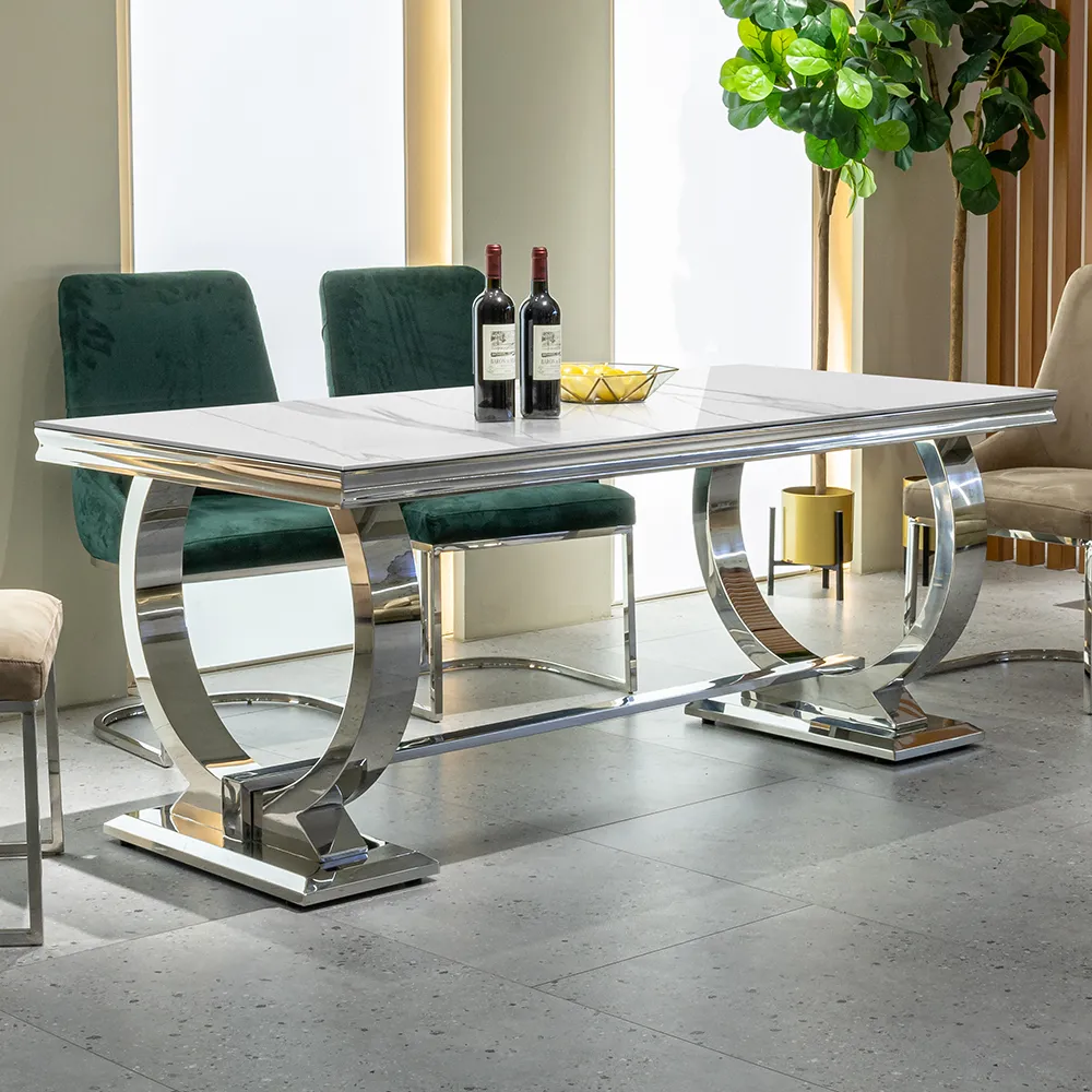 Rectangle Dining Table with Faux Marble Top - Sintered Stone image