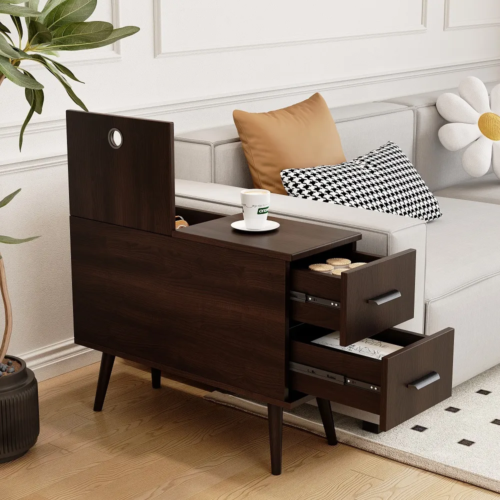 Rectangle End Table with Drawers - Brown