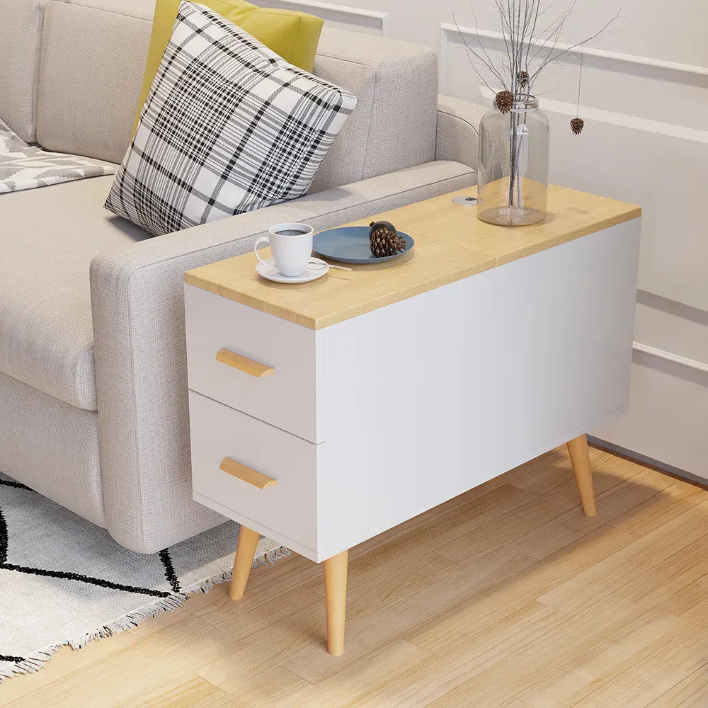 Rectangle End Table with Drawers - Natural