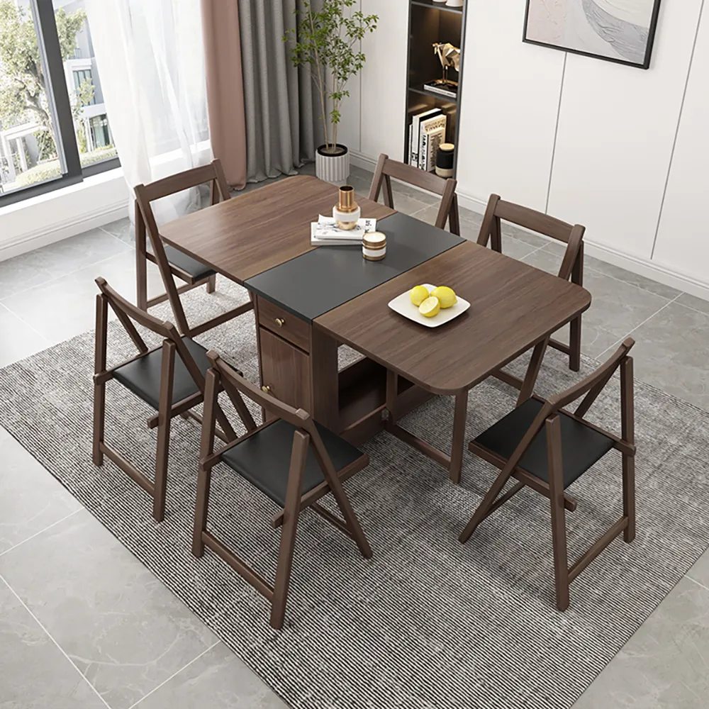 Rectangle Expandable Dining Table Set with 4 Chairs - Walnut image