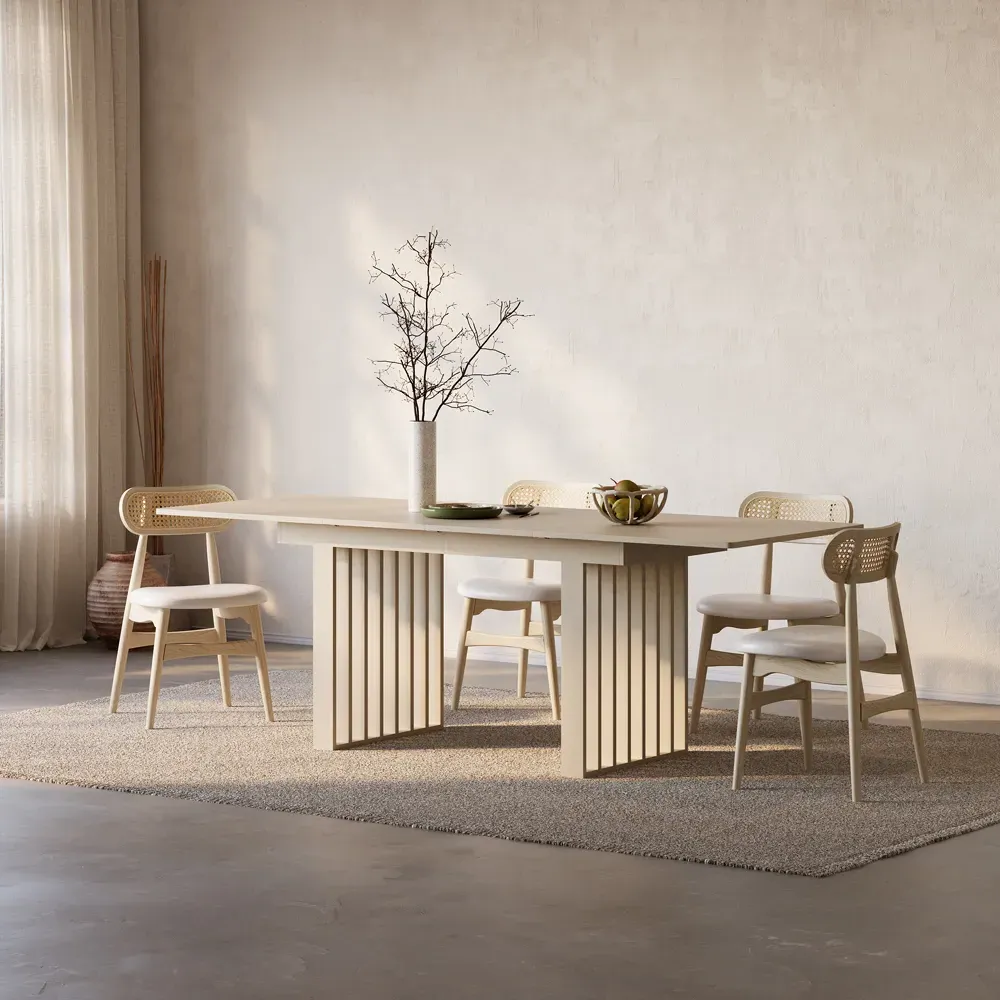 Rectangle Extendable Dining Table for 8 Person - Whitewash, Oak image