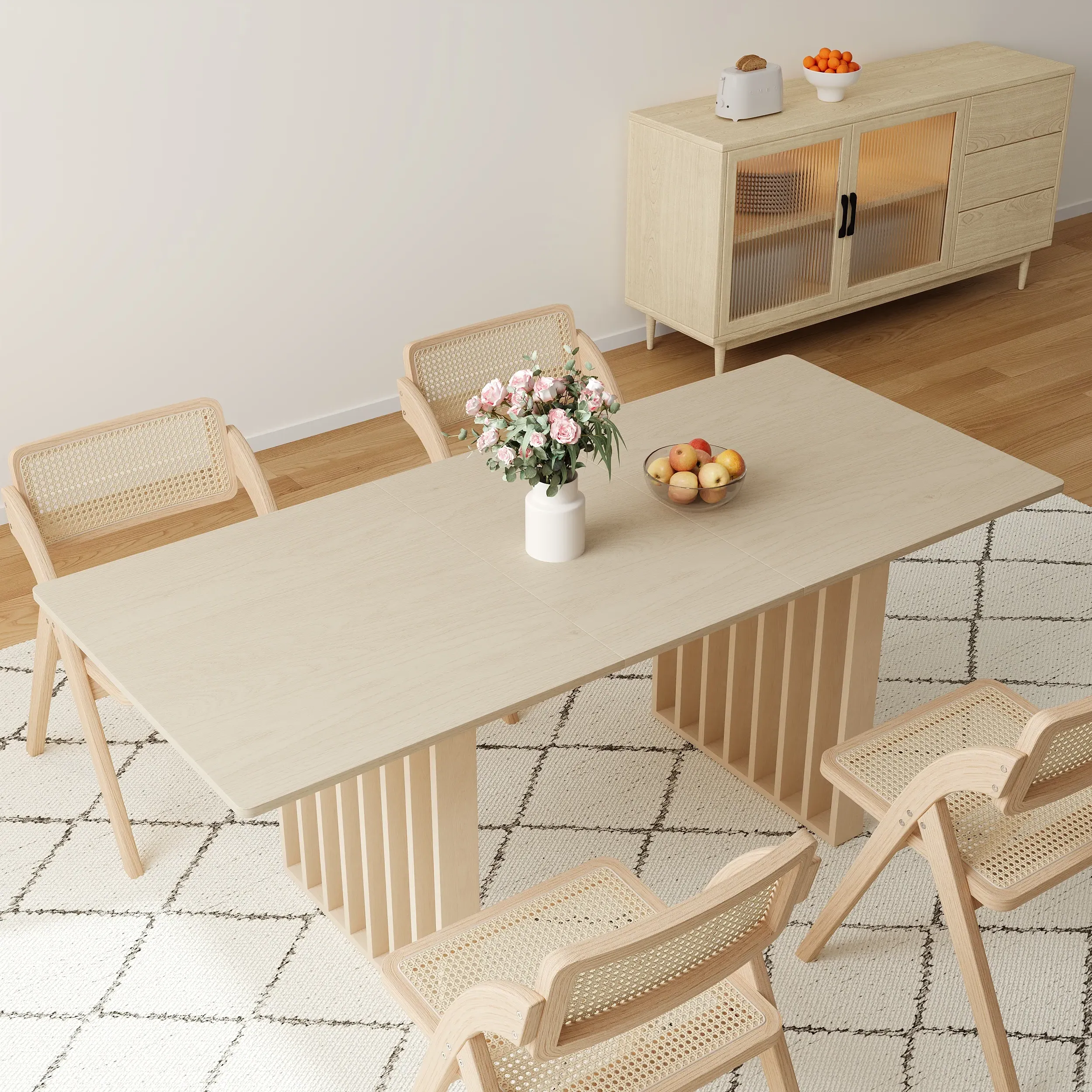 Rectangle Extendable Dining Table Set & 4 Folding Chairs - Whitewash