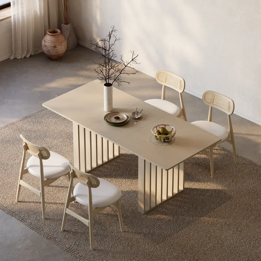 Rectangle Extendable Dining Table Set with 4 Chairs - Whitewash image