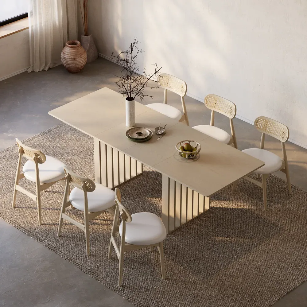 Rectangle Extendable Dining Table Set with 6 Chairs - Whitewash