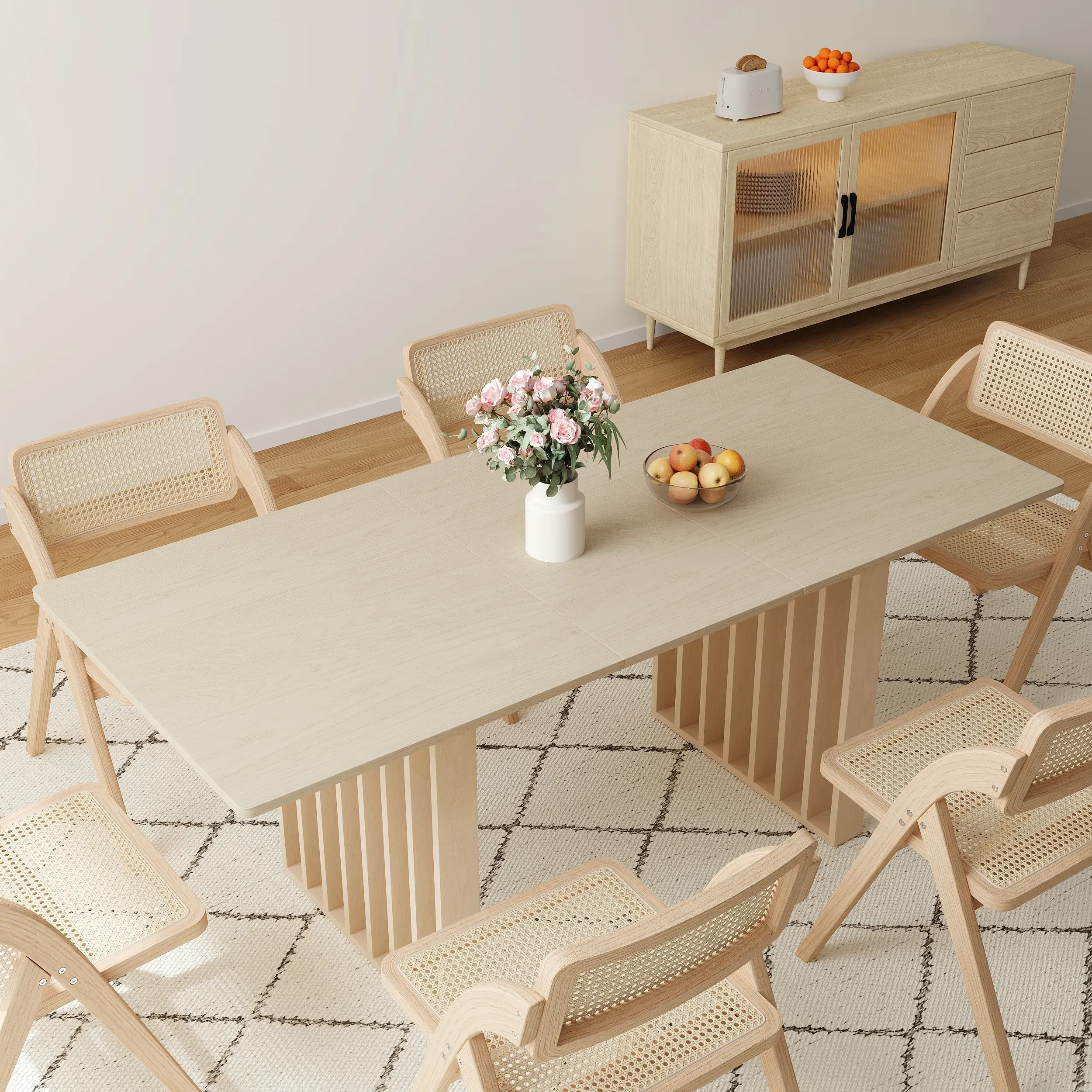 Rectangle Extendable Dining Table Set with 6 Chairs - Whitewash image