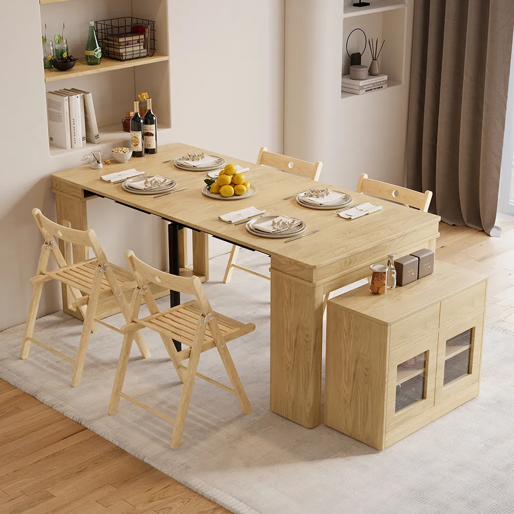 Rectangle Extendable Dining Table Set with Storage - Natural